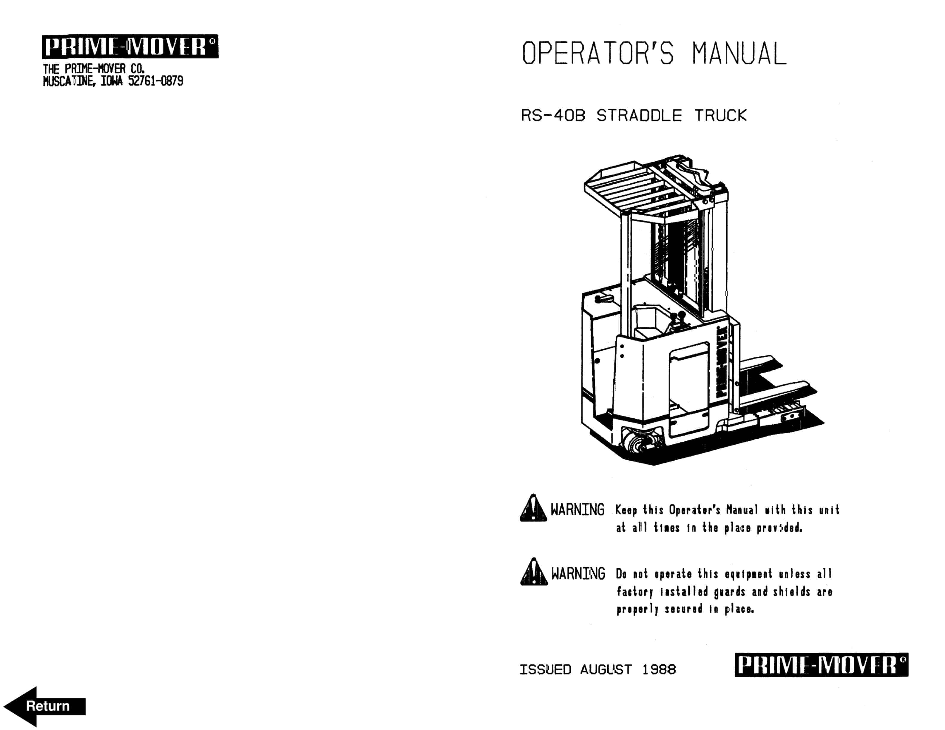 BT RS-40B Straddle Truck Operator Manual 301082-001