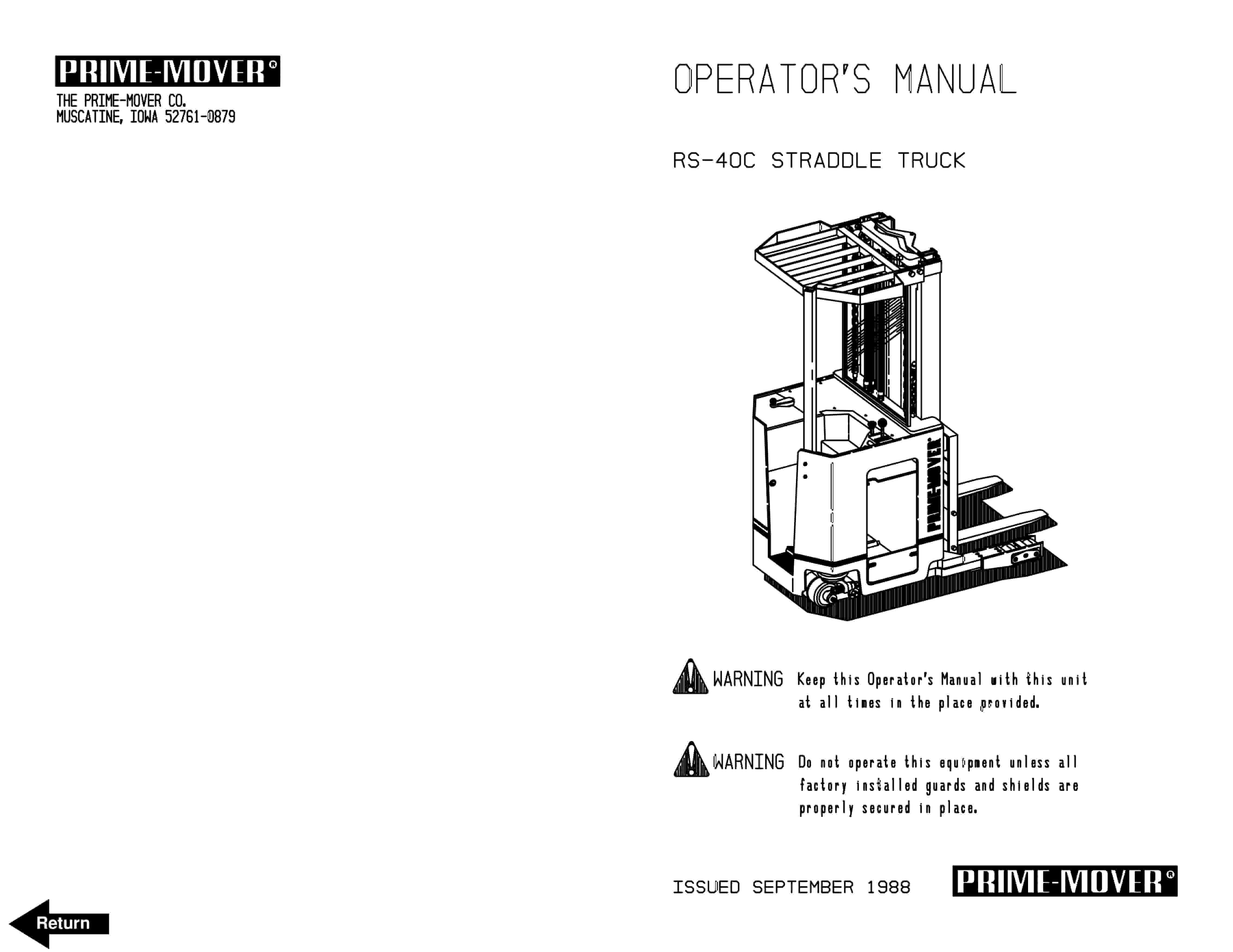 BT RS-40C Straddle Truck Operator Manual 301039-000