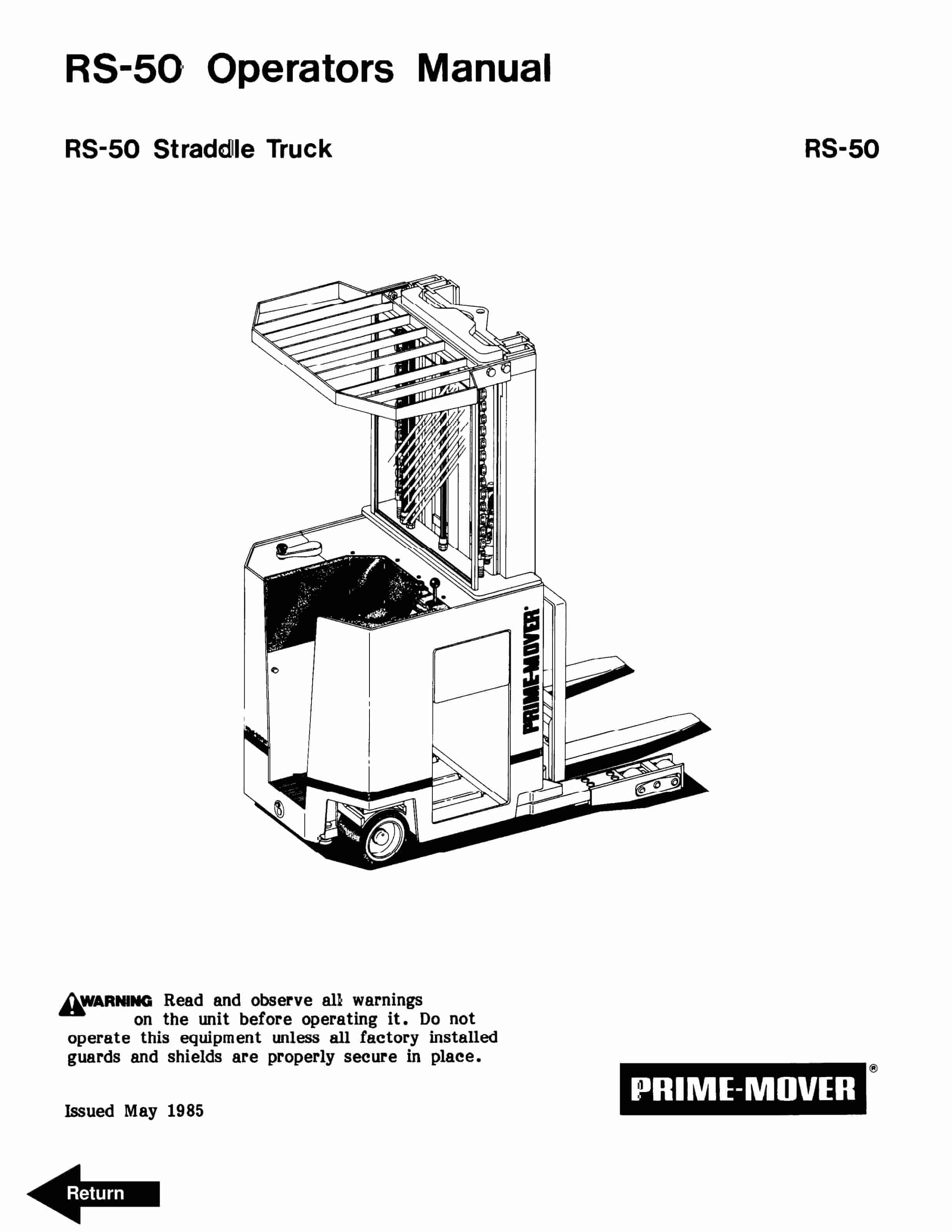 BT RS-50 Straddle Truck Operator Manual