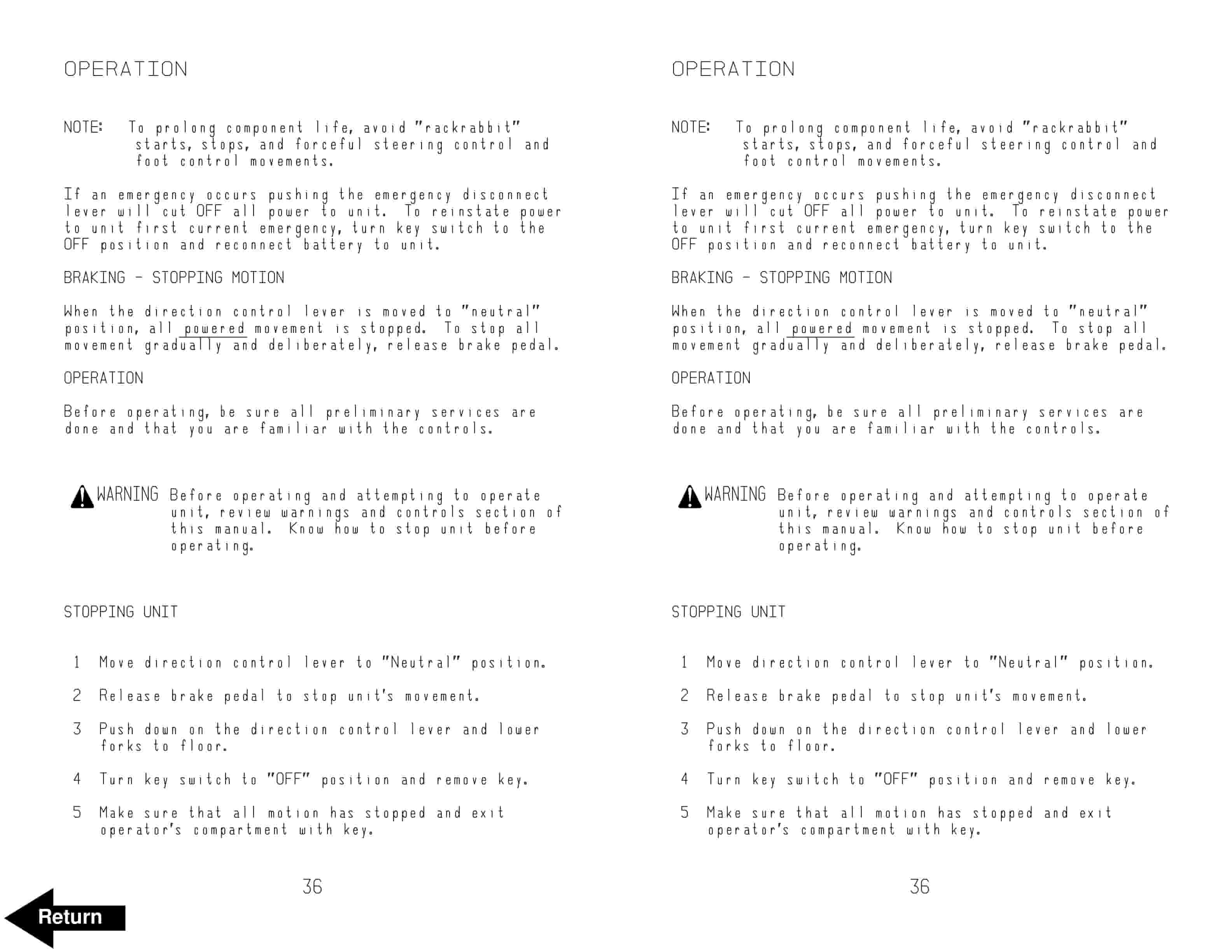 BT RS-50B Electric Straddle Truck Operator Manual 301041-001 4 BT RS-50B Electric Straddle Truck Operator Manual 301041-001 - Image 4