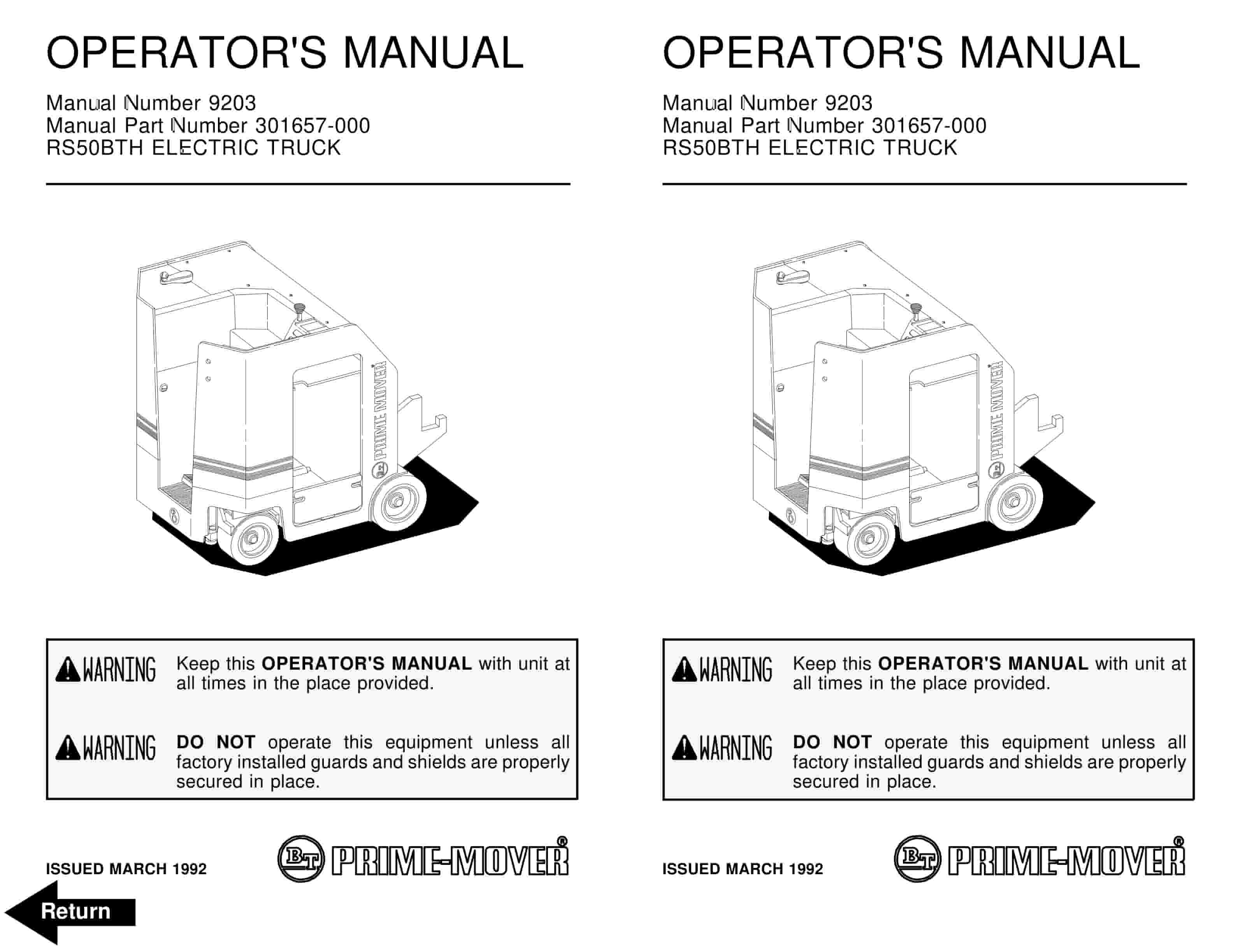 BT RS50BTH Electric Truck Operator Manual 301657-000