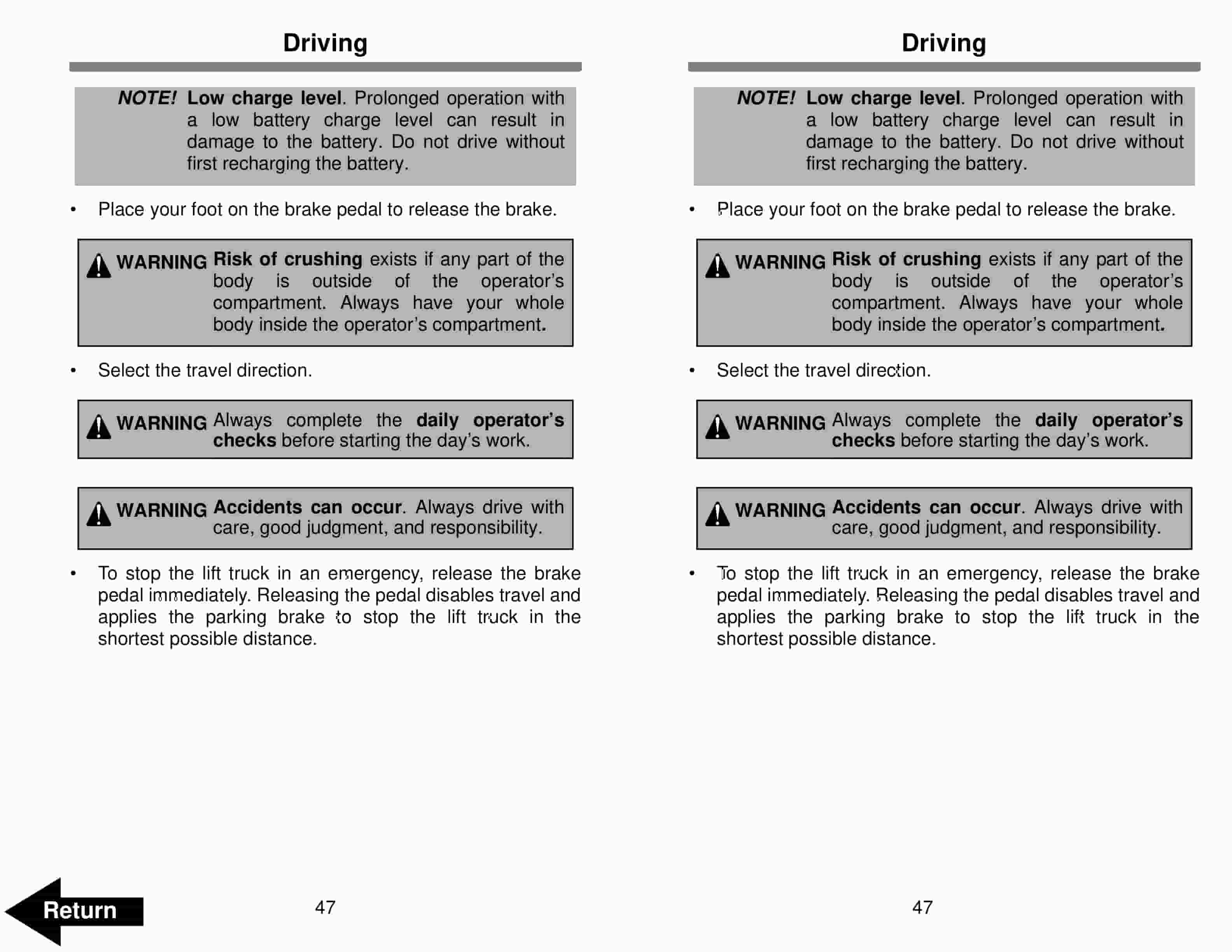 Alternative view of BT RTX35, RTX45 Electric Stand-Up Rider Truck Operator Manual 310426-001
