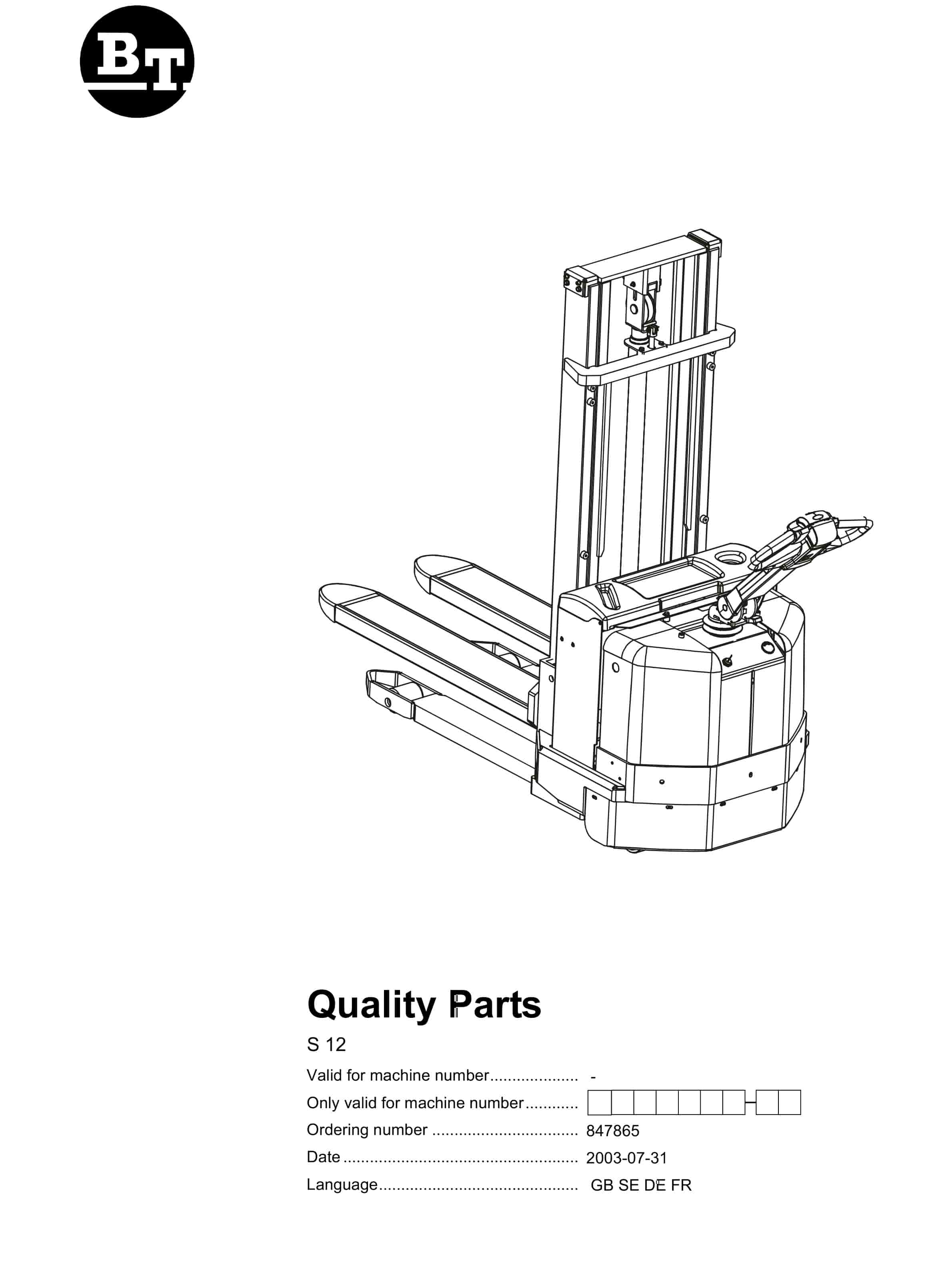 BT S 12 Quality Parts 847865 1 BT S 12 Quality Parts 847865