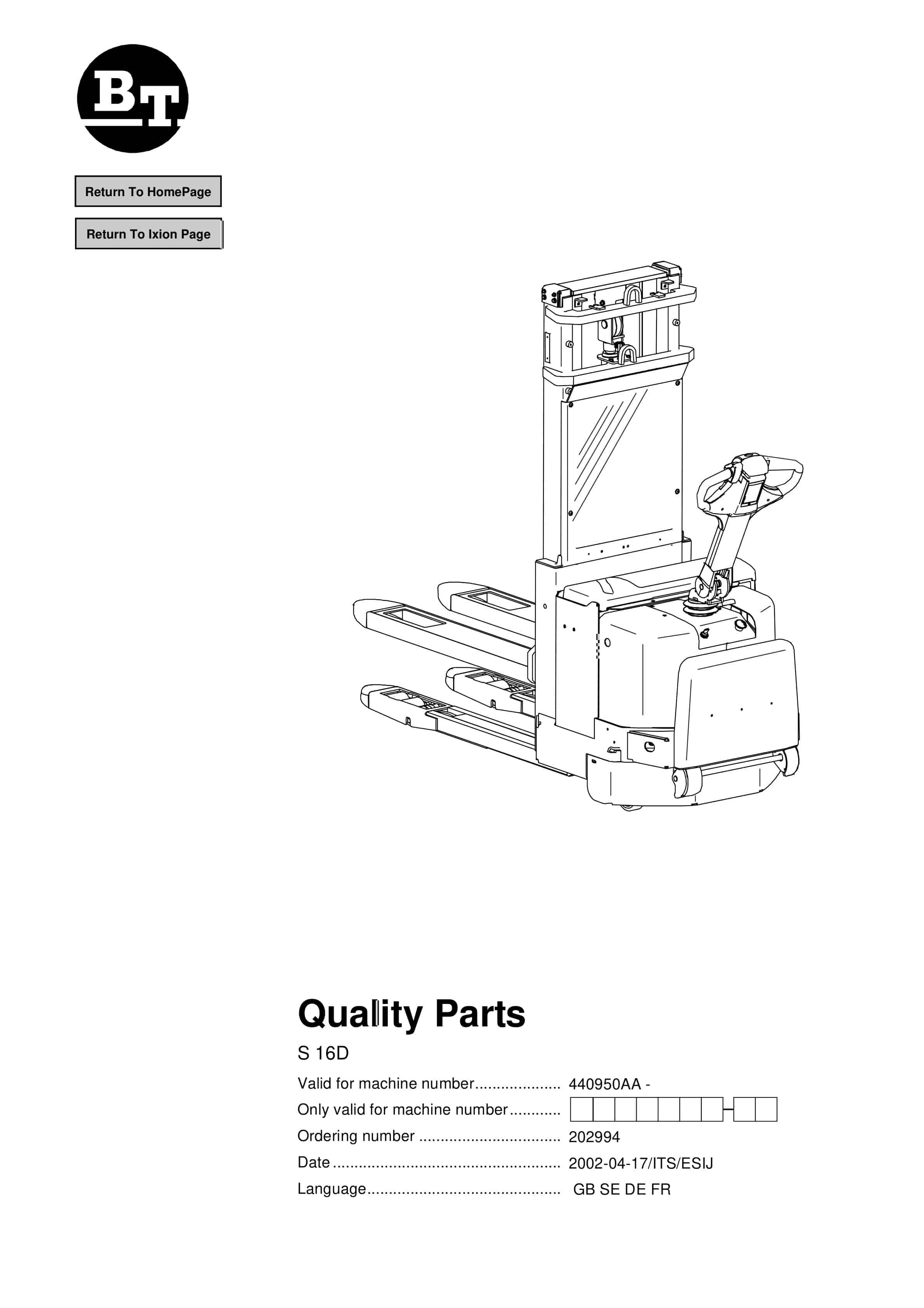 BT S 16D Quality Parts 202994 1 BT S 16D Quality Parts 202994