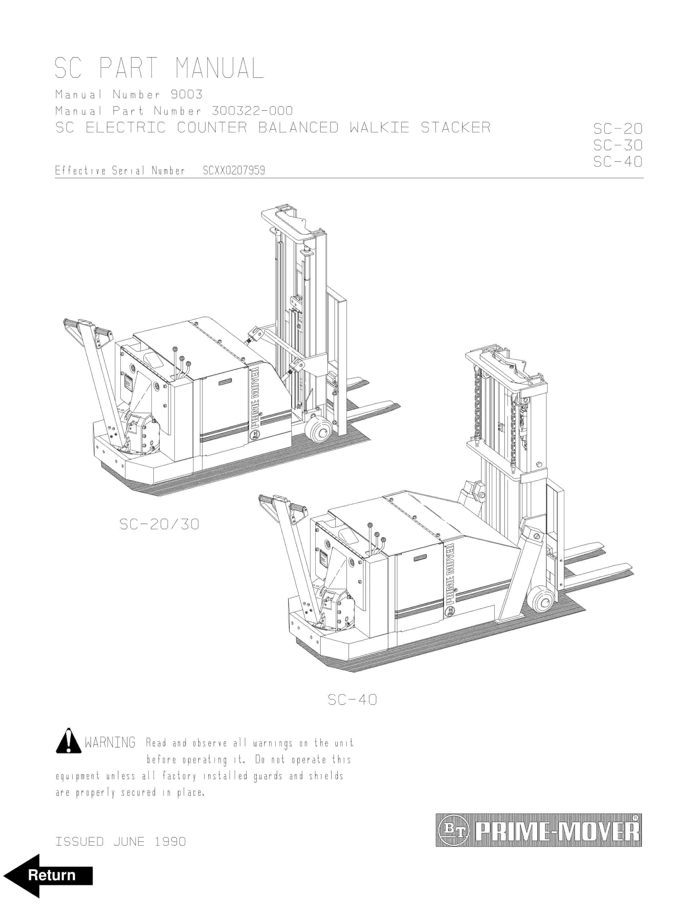 BT SC Electric Counter Balanced Walkie Stacker Parts Manual 300322-000 1 BT SC Electric Counter Balanced Walkie Stacker Parts Manual 300322-000