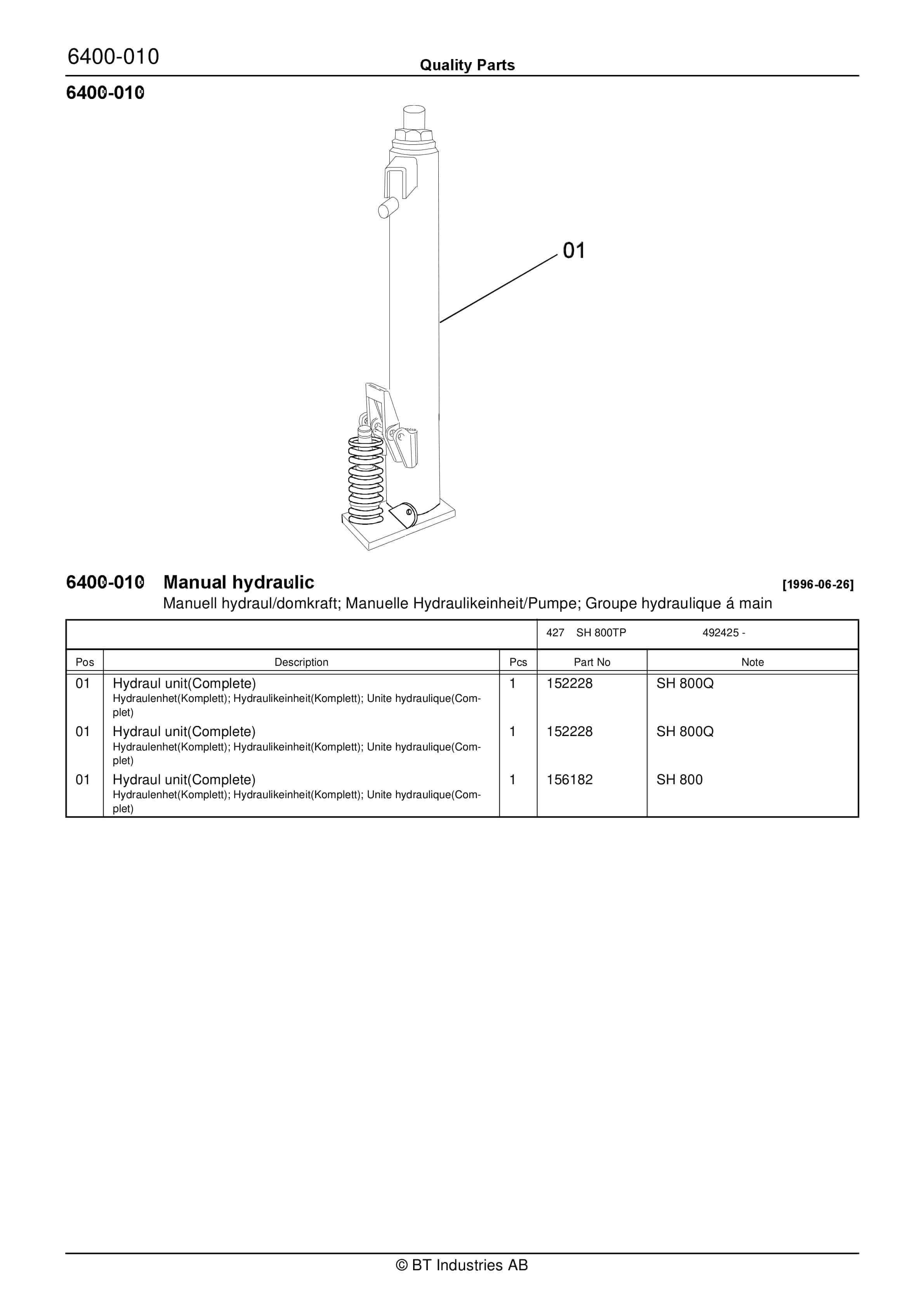BT SH 800, SH 800E With 1 Or 2 Extra Hydraulic Operation Quality Parts 171575 3 BT SH 800, SH 800E With 1 Or 2 Extra Hydraulic Operation Quality Parts 171575 - Image 3