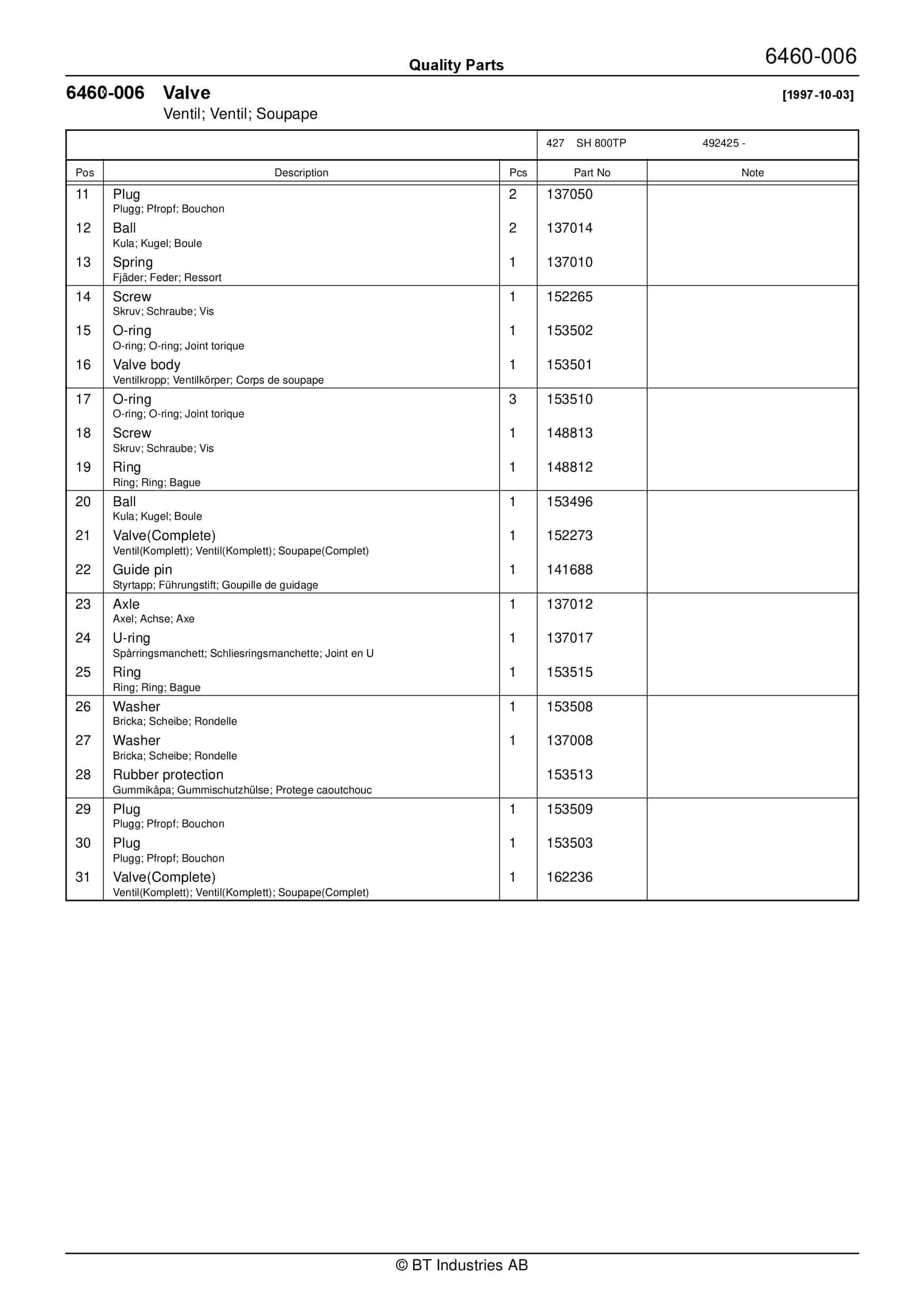BT SH 800, SH 800E With 1 Or 2 Extra Hydraulic Operation Quality Parts 171575 5 BT SH 800, SH 800E With 1 Or 2 Extra Hydraulic Operation Quality Parts 171575 - Image 5