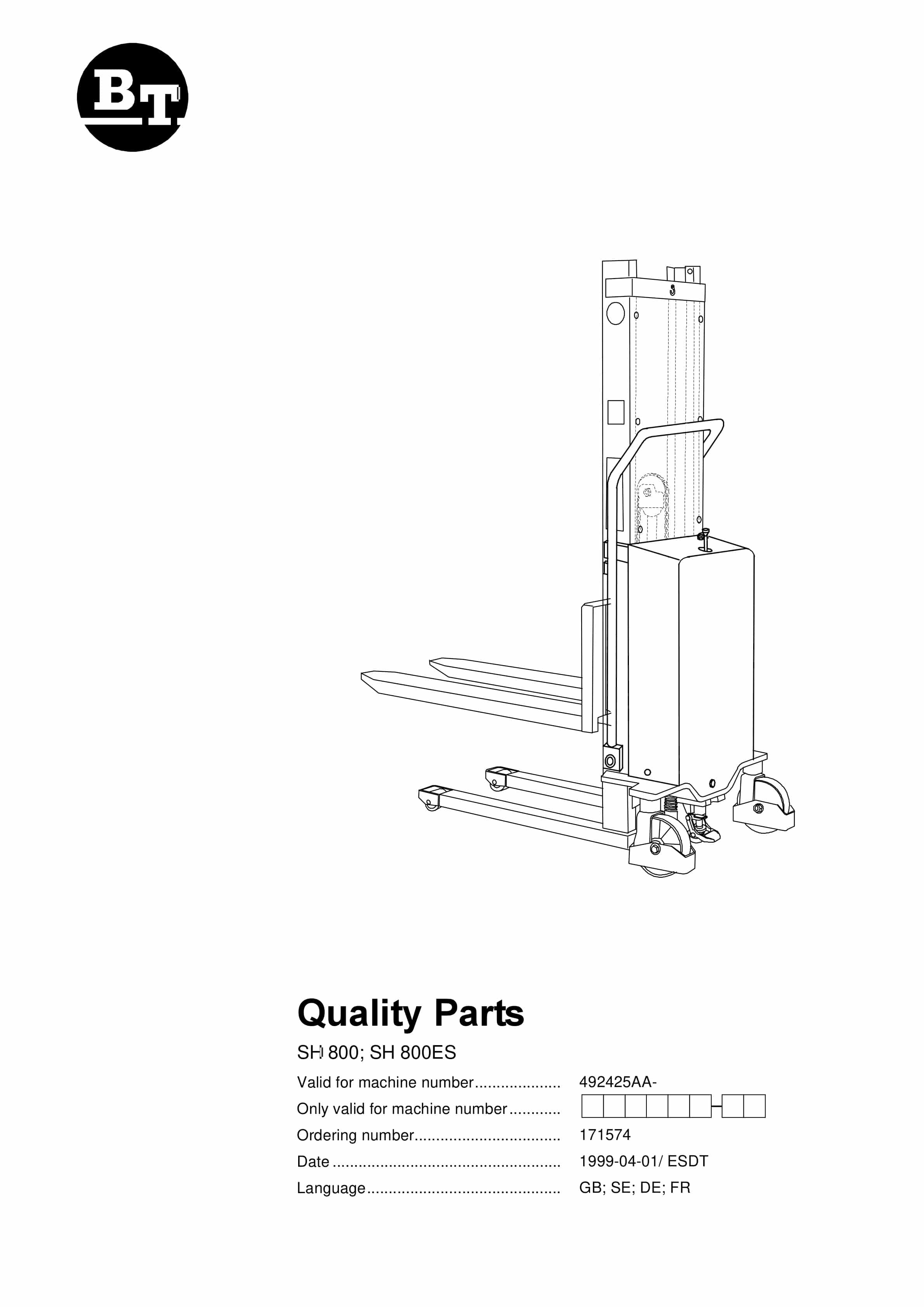 BT SH 800, SH 800ES Quality Parts 171574 1 BT SH 800, SH 800ES Quality Parts 171574