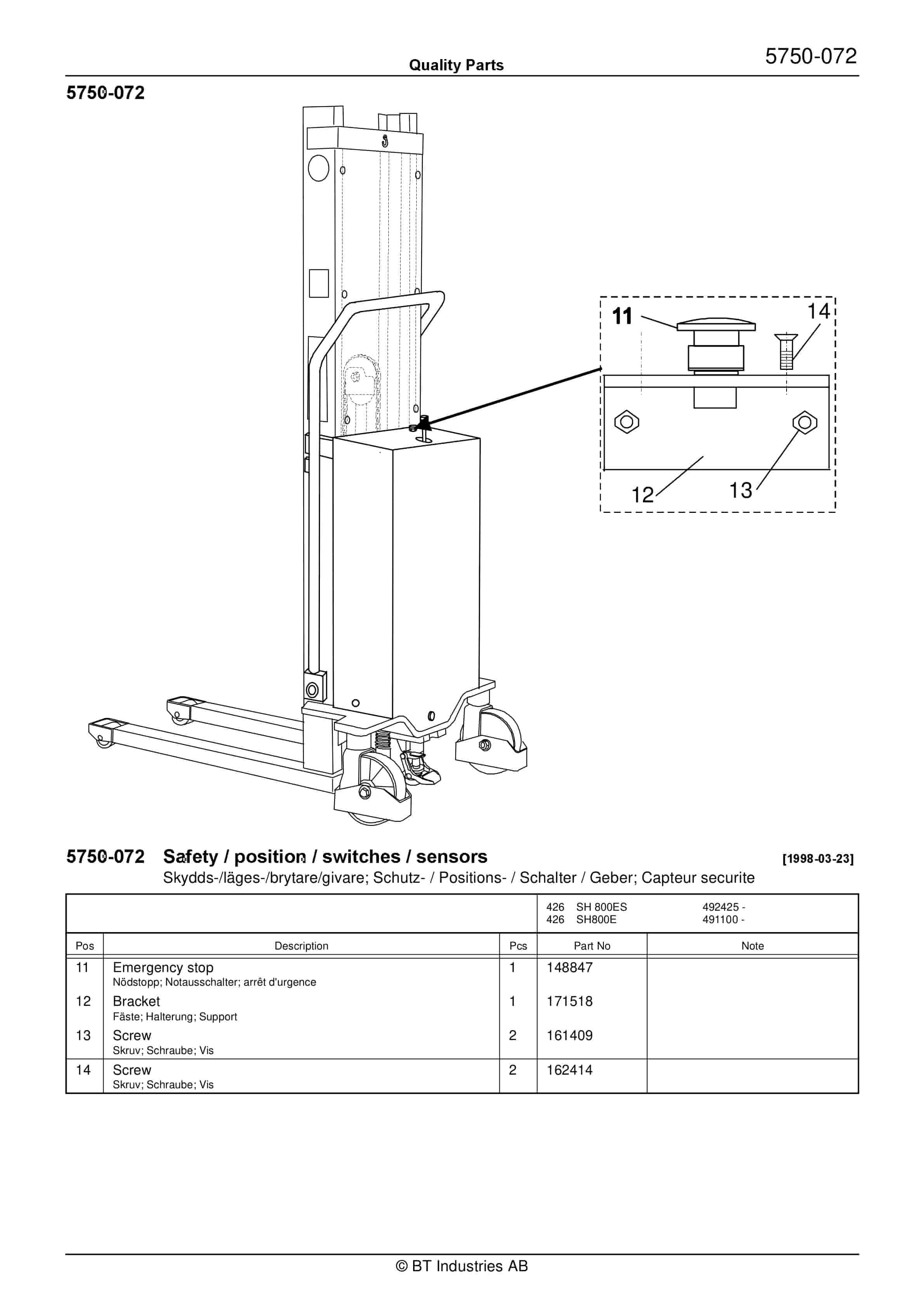 BT SH 800, SH 800ES Quality Parts 171574 3 BT SH 800, SH 800ES Quality Parts 171574 - Image 3
