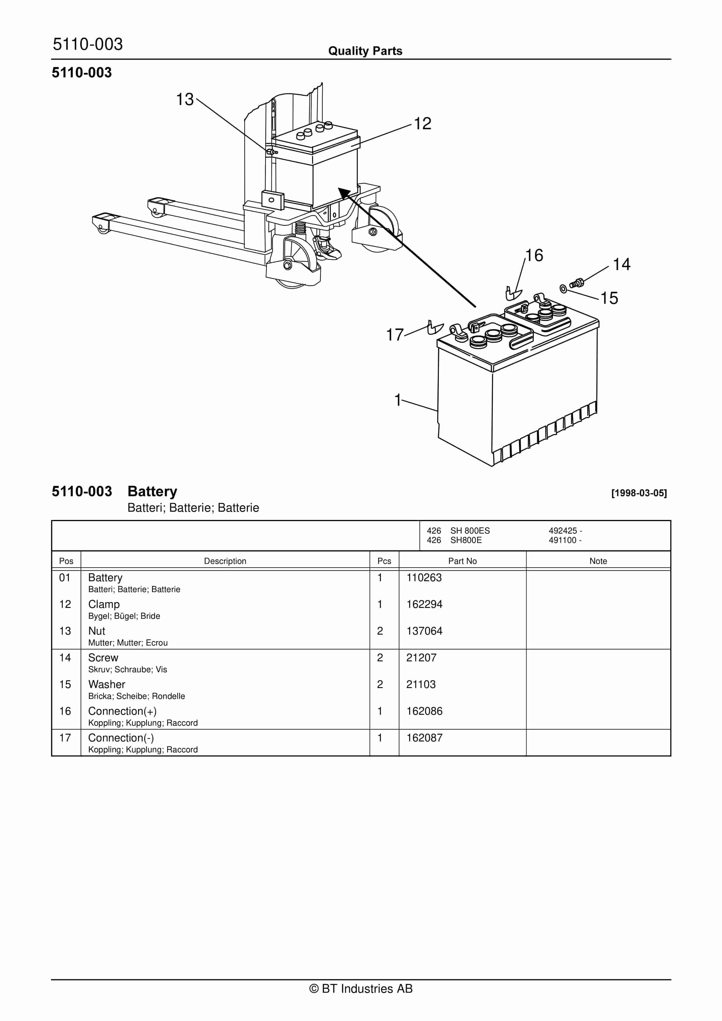 BT SH 800, SH 800ES Quality Parts 176214 2 BT SH 800, SH 800ES Quality Parts 176214 - Image 2