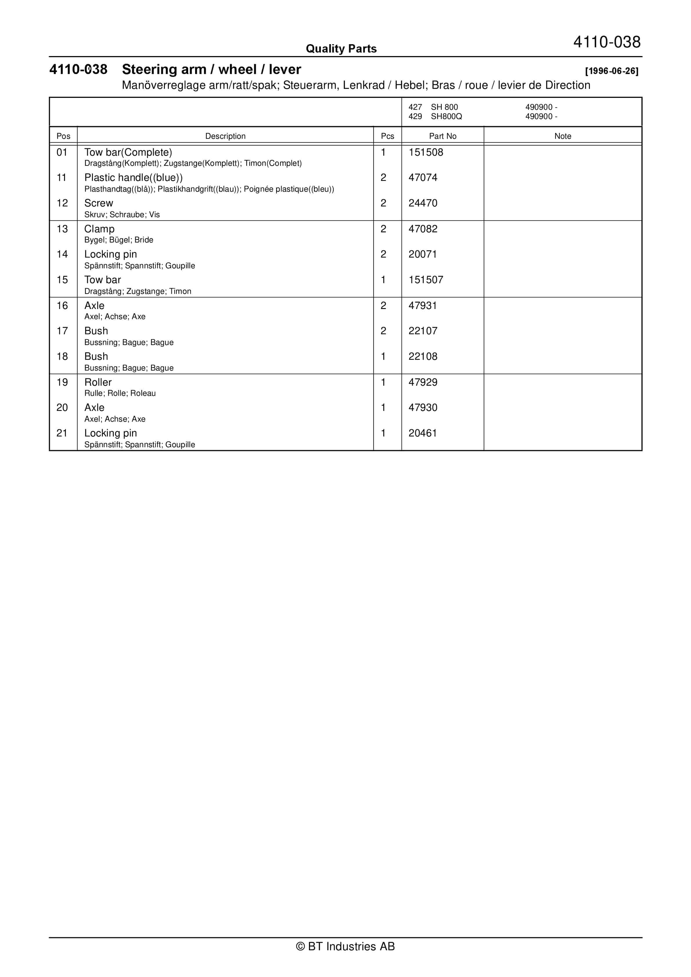 BT SH 800, SH 800Q Quality Parts 171571 2 BT SH 800, SH 800Q Quality Parts 171571 - Image 2