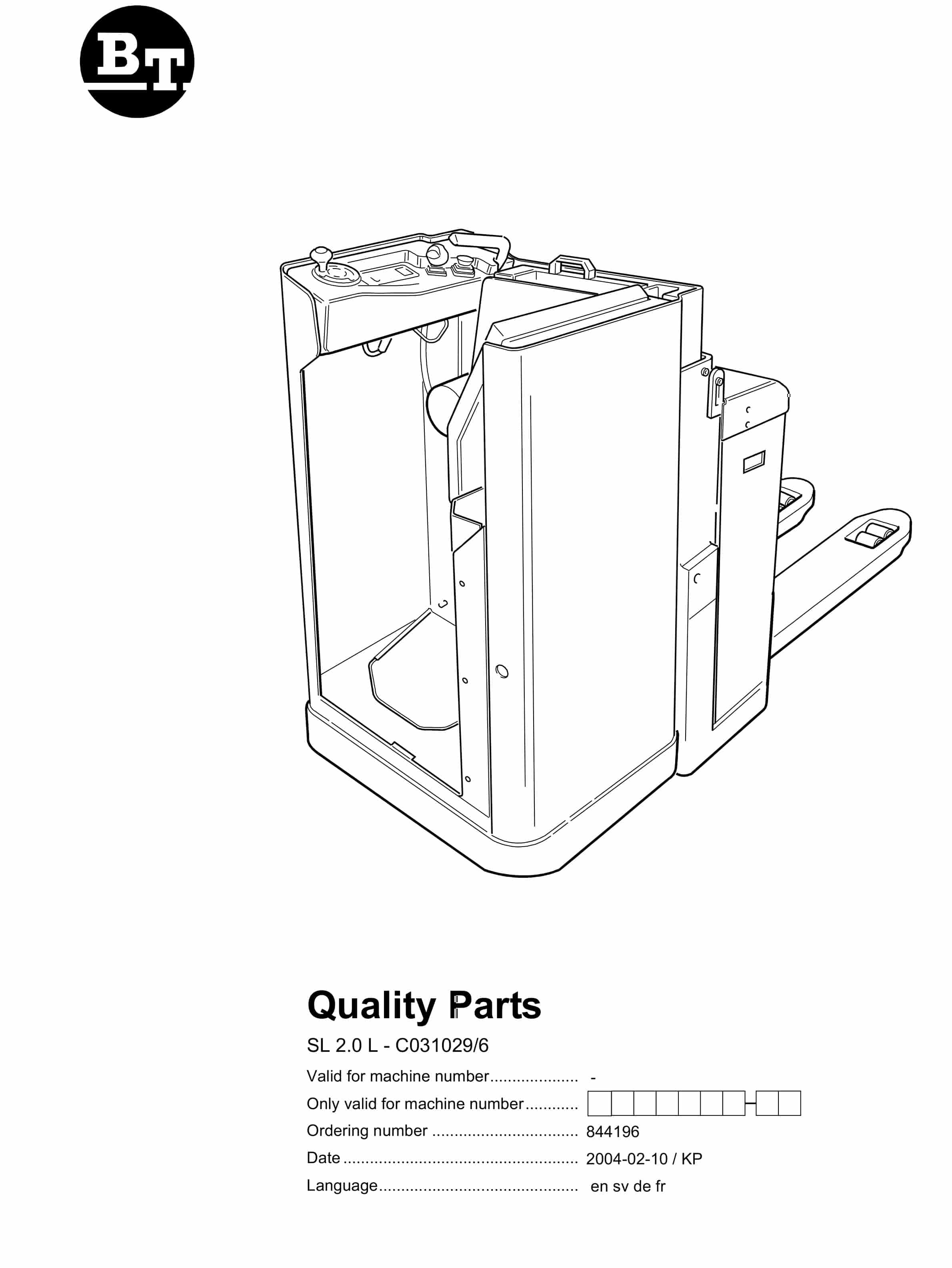 BT SL 2.0 L - C031029-6 Quality Parts 844196 1 BT SL 2.0 L - C031029-6 Quality Parts 844196