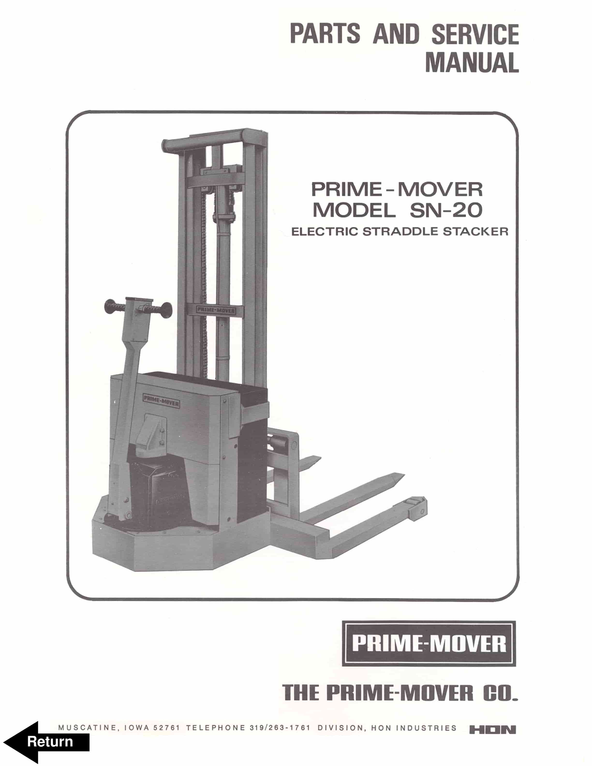 BT SN-20 Electric Straddle Stacker Parts And Service Manual 301184-000 1 BT SN-20 Electric Straddle Stacker Parts And Service Manual 301184-000