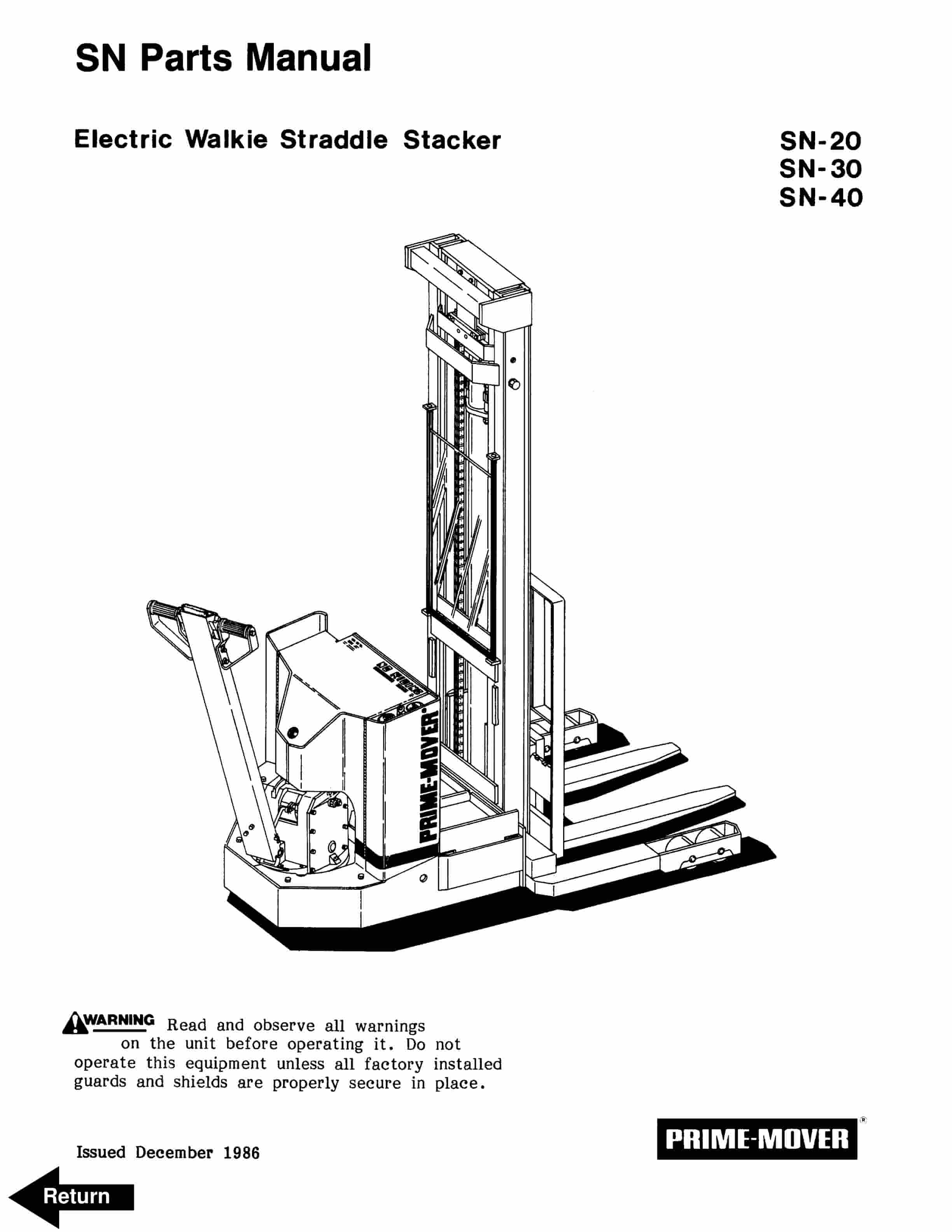 BT SN-20, SN-30, SN-40 Electric Walkie Straddle Stacker Parts Manual 300380-000 1 BT SN-20, SN-30, SN-40 Electric Walkie Straddle Stacker Parts Manual 300380-000