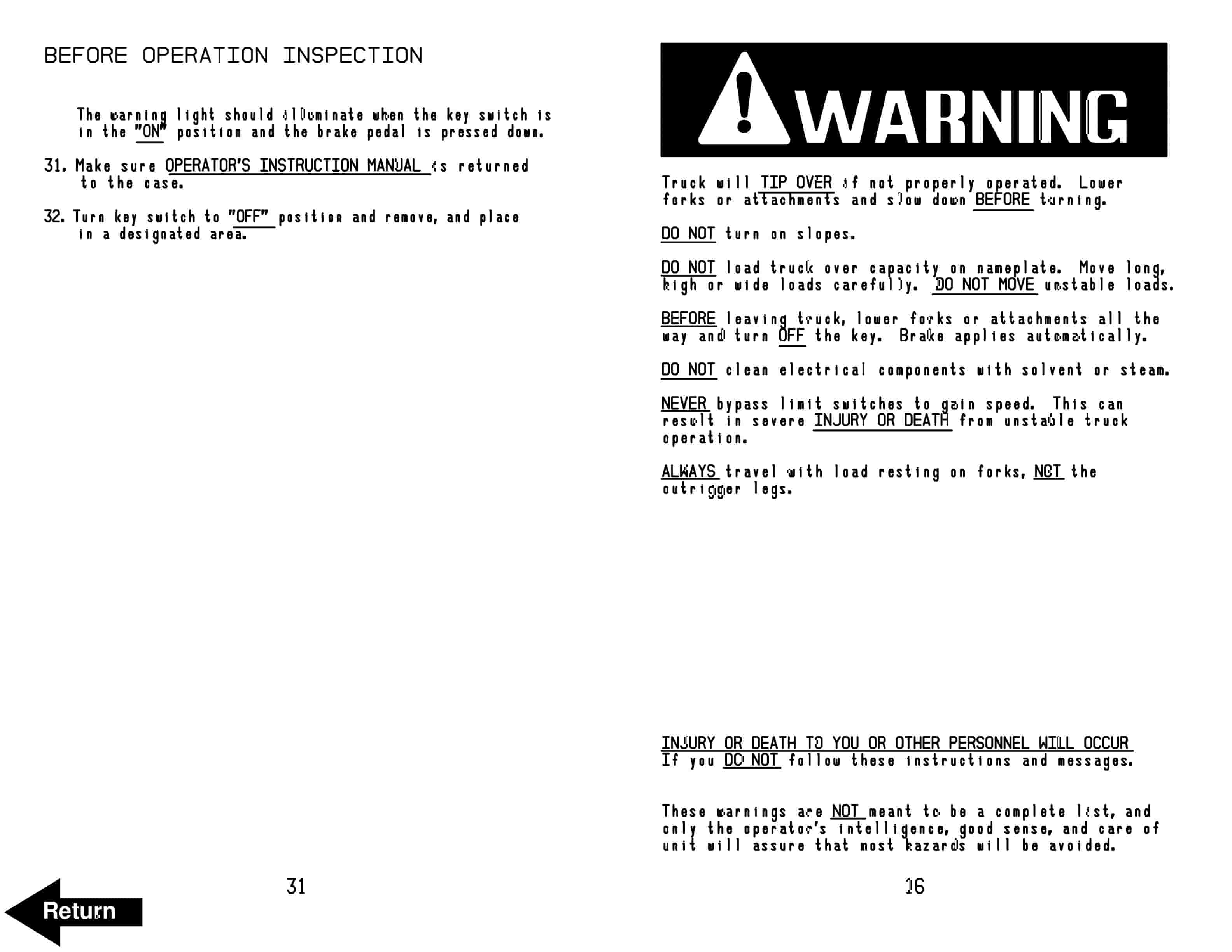 BT SN Electric Walkie Straddle Stacker Truck Operator Manual 300381-002 3 BT SN Electric Walkie Straddle Stacker Truck Operator Manual 300381-002-3