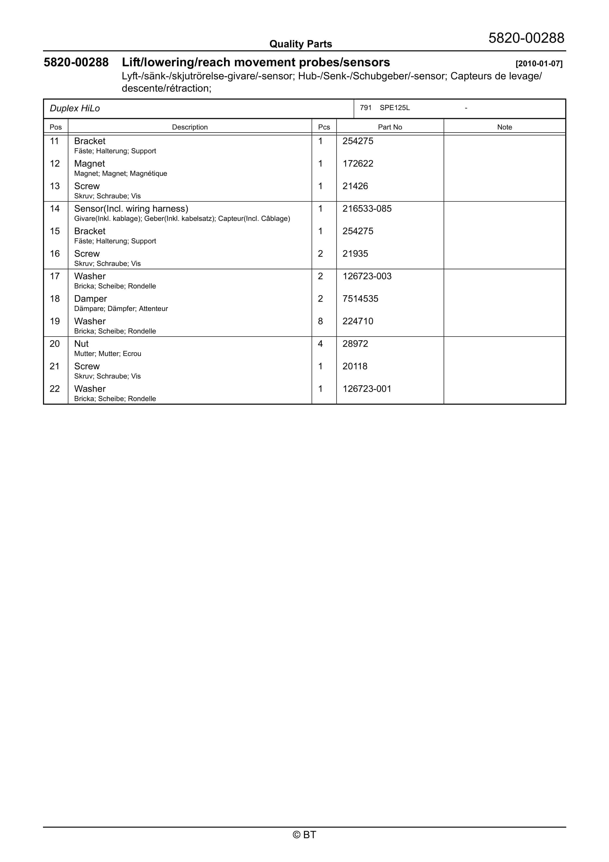 BT SPE125L Quality Parts 7516835 3 BT SPE125L Quality Parts 7516835 - Image 3