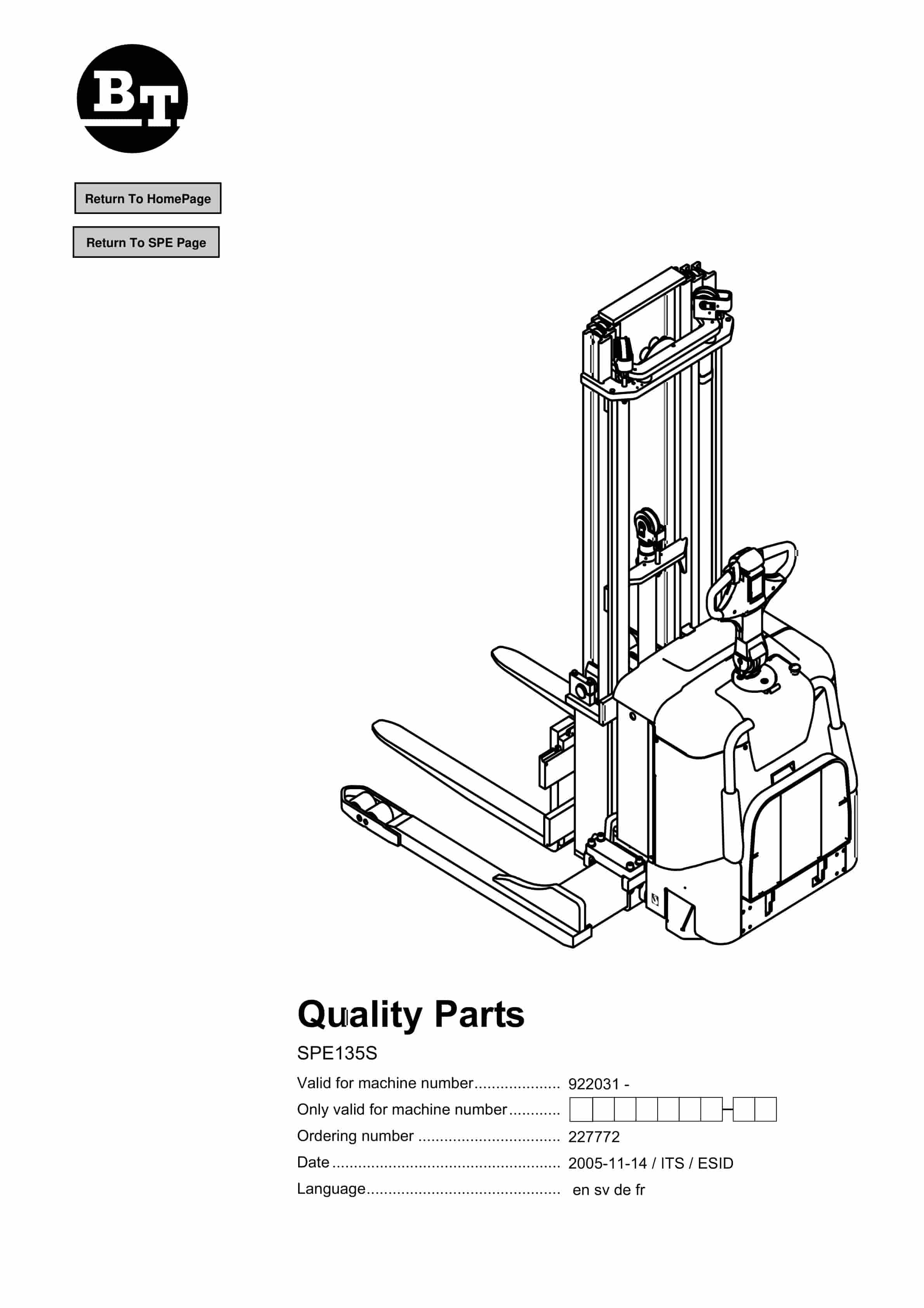 BT SPE135S Quality Parts 227772 1 BT SPE135S Quality Parts 227772