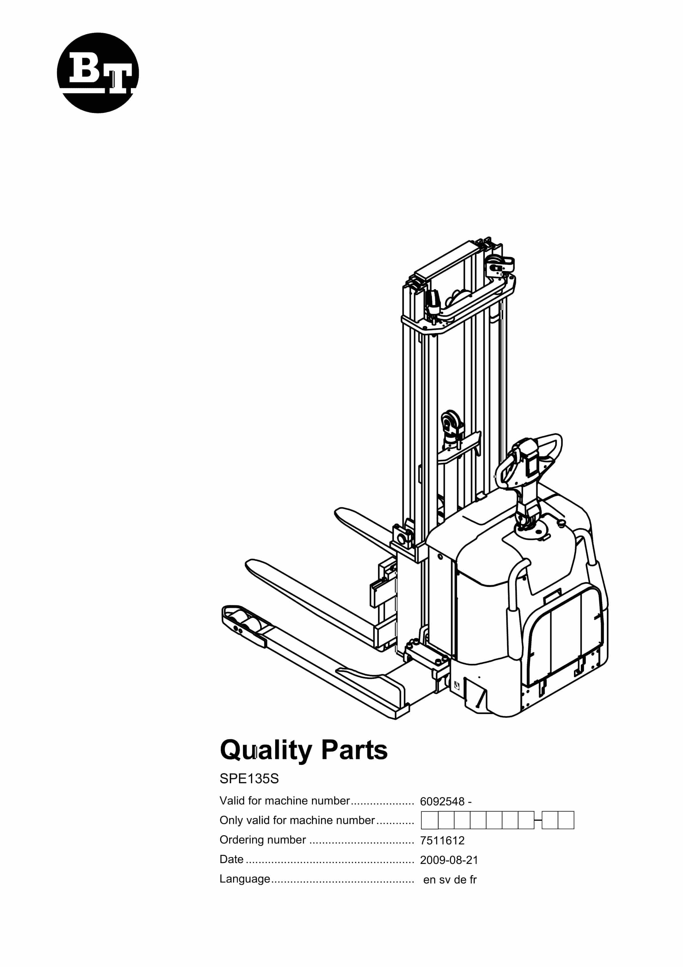 BT SPE135S Quality Parts 7511612 1 BT SPE135S Quality Parts 7511612