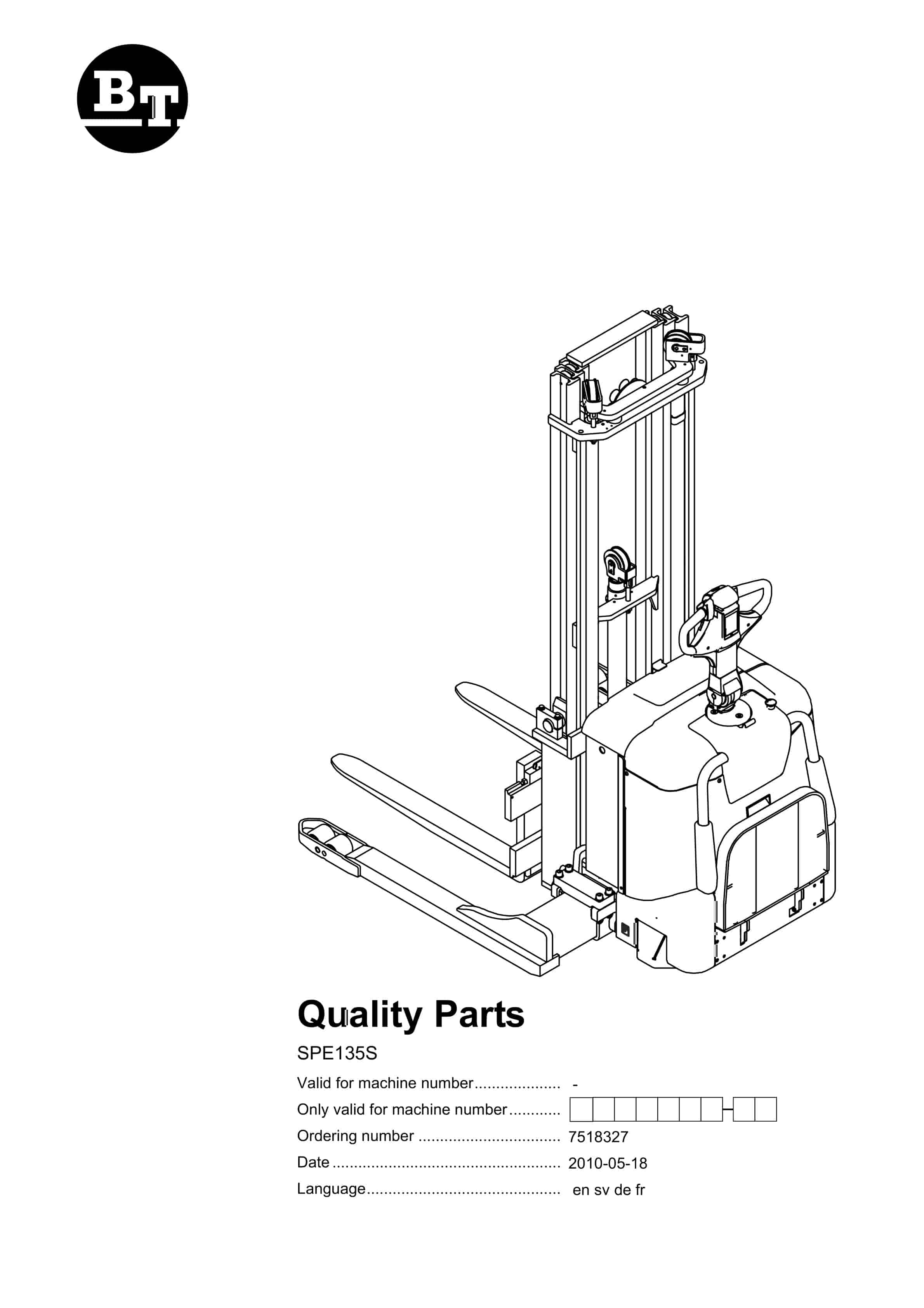 BT SPE135S Quality Parts 7518327 1 BT SPE135S Quality Parts 7518327