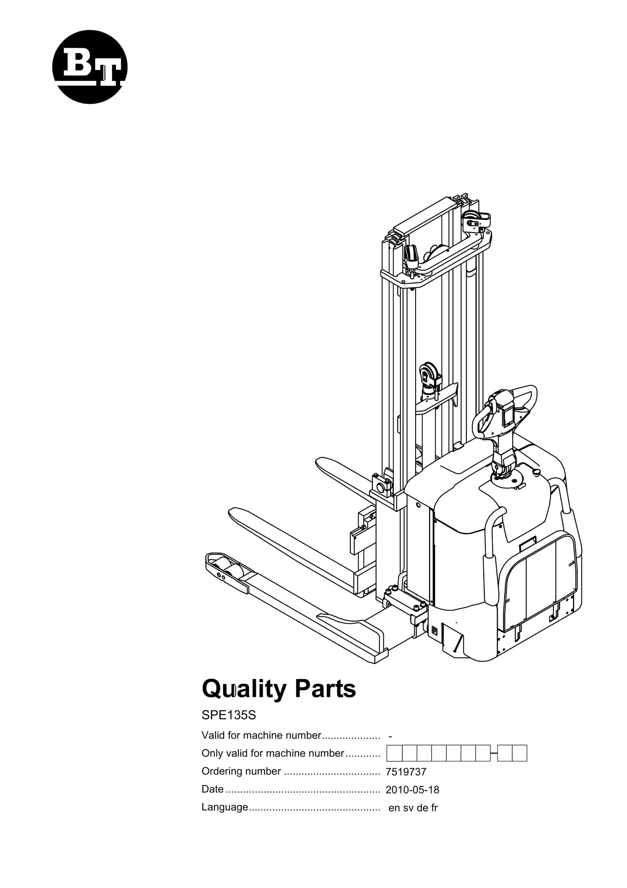 BT SPE135S Quality Parts 7519737 1 BT SPE135S Quality Parts 7519737