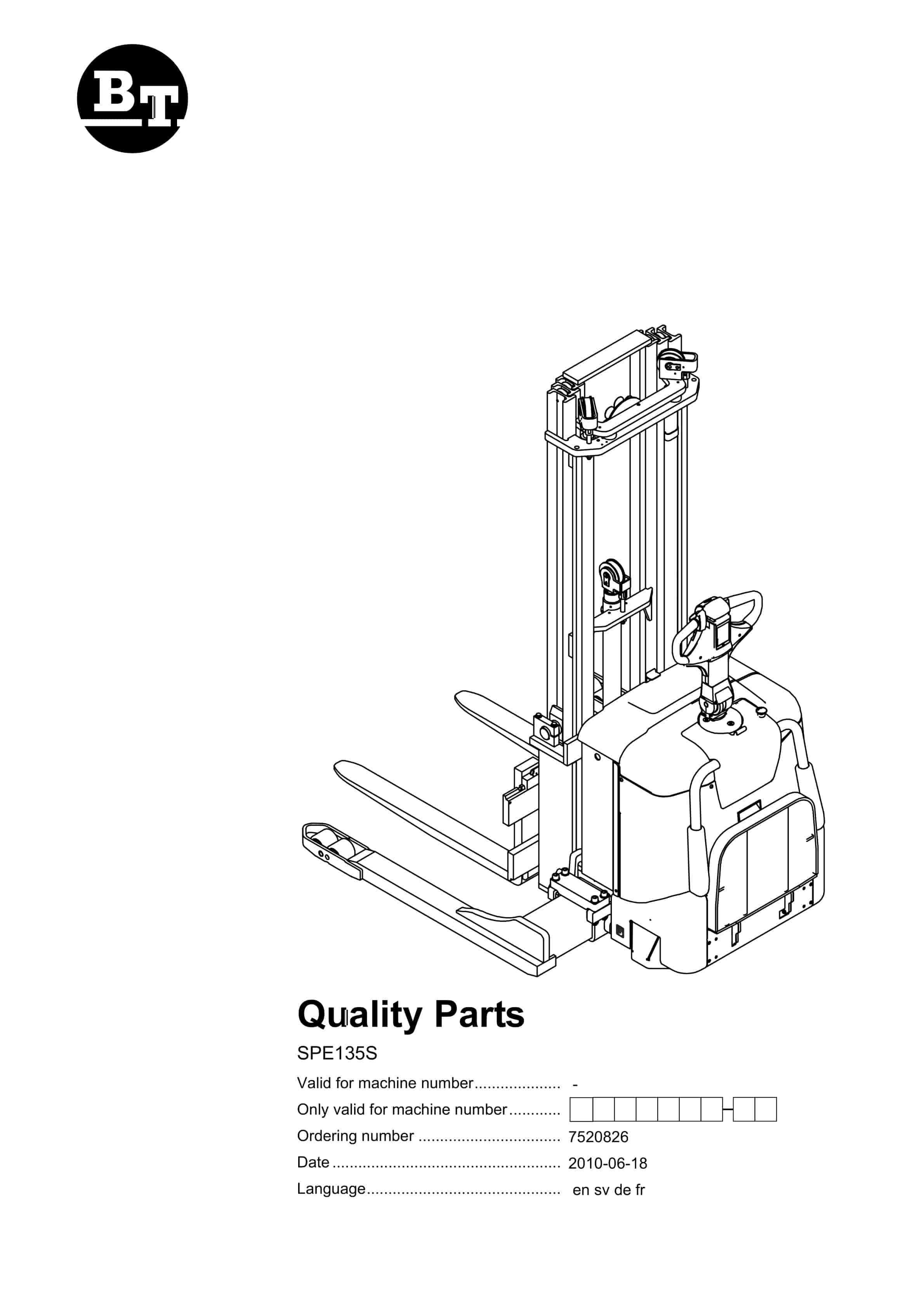 BT SPE135S Quality Parts 7520826 1 BT SPE135S Quality Parts 7520826