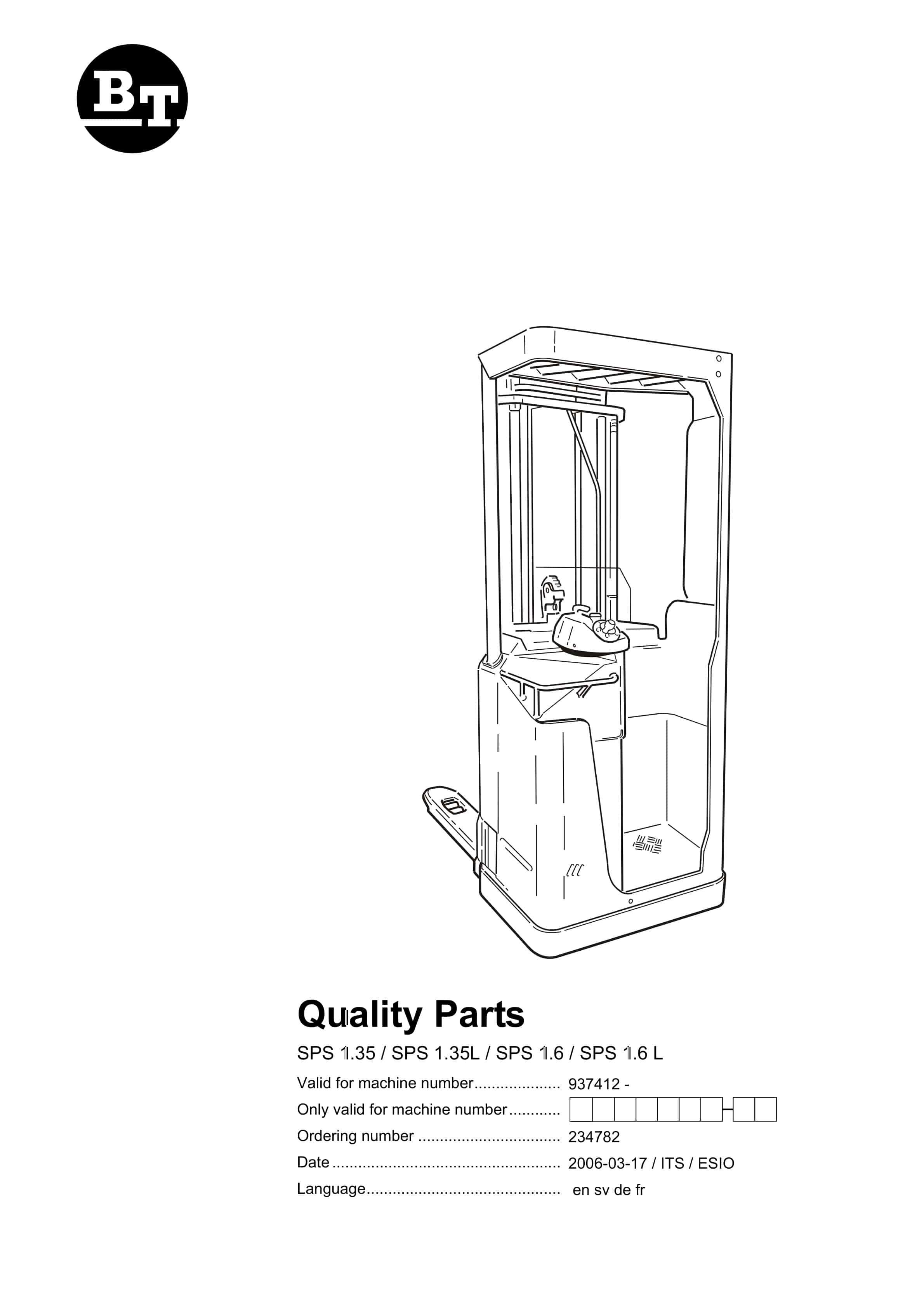 BT SPS 1.35, SPS 1.35L, SPS 1.6, SPS 1.6L Quality Parts 234782