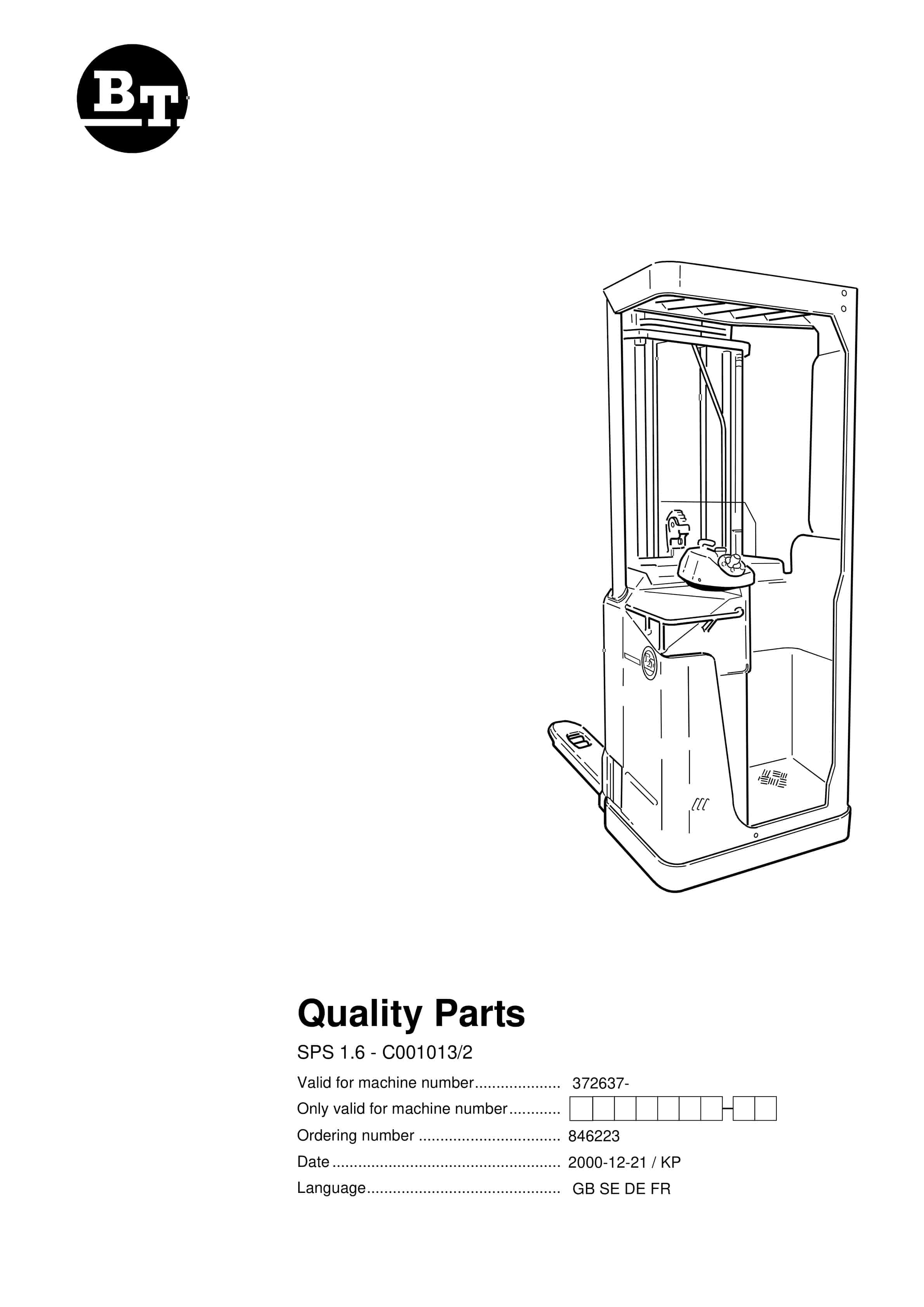 BT SPS 1.6 - C001013-2 Quality Parts 846223 1 BT SPS 1.6 - C001013-2 Quality Parts 846223