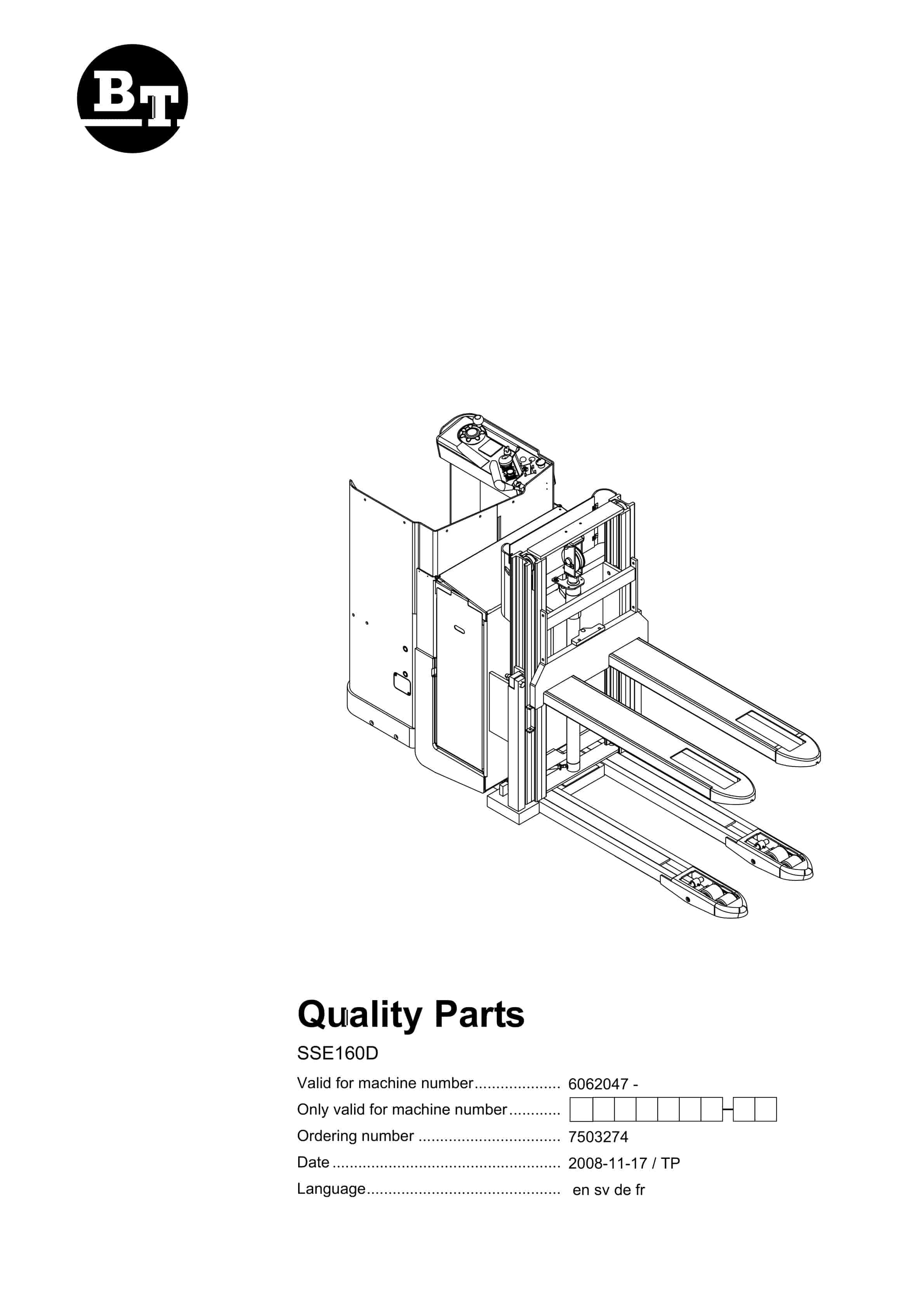BT SSE160D Quality Parts 7503274 1 BT SSE160D Quality Parts 7503274