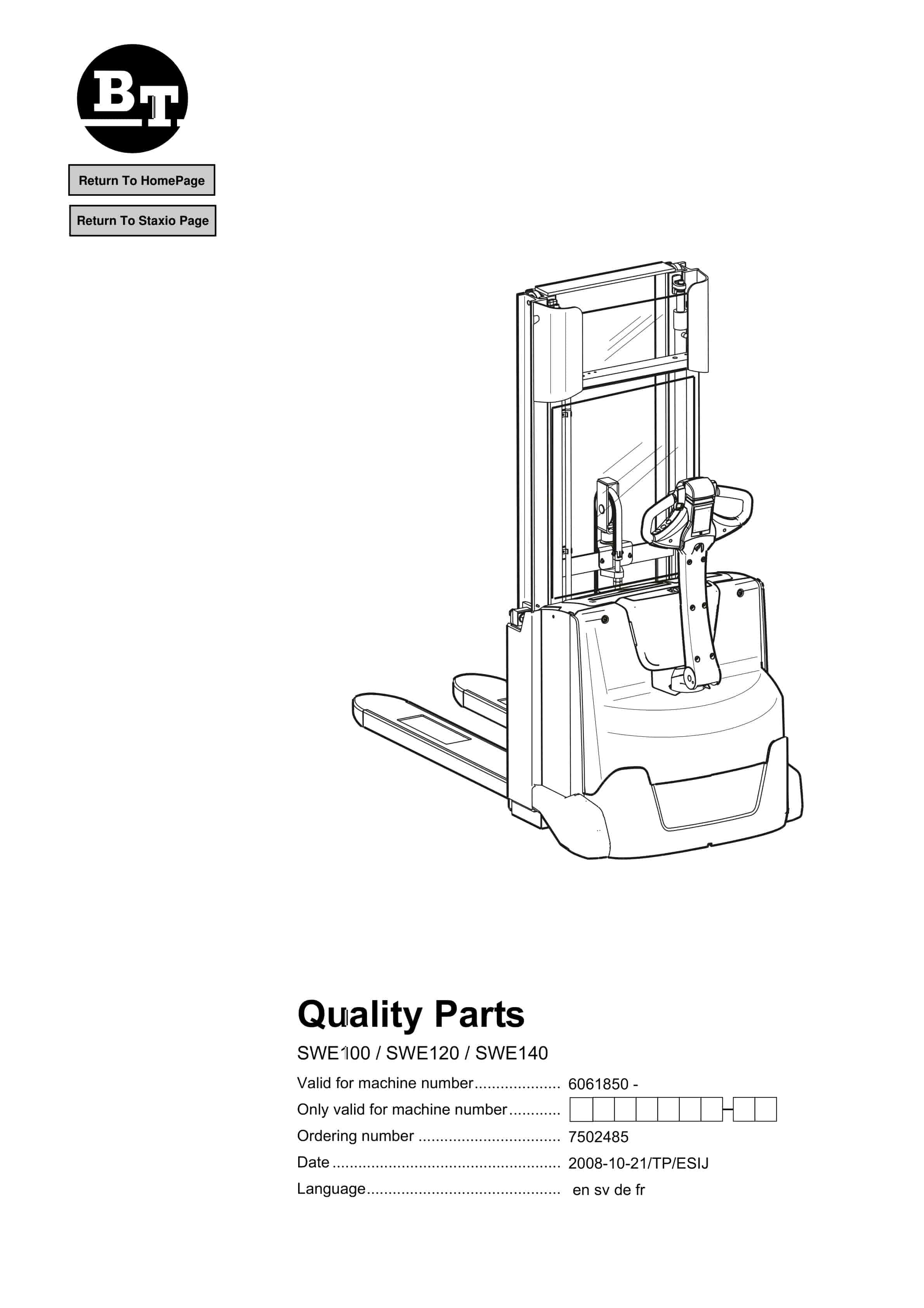 BT SWE100, SWE120, SWE140 Quality Parts 7502485