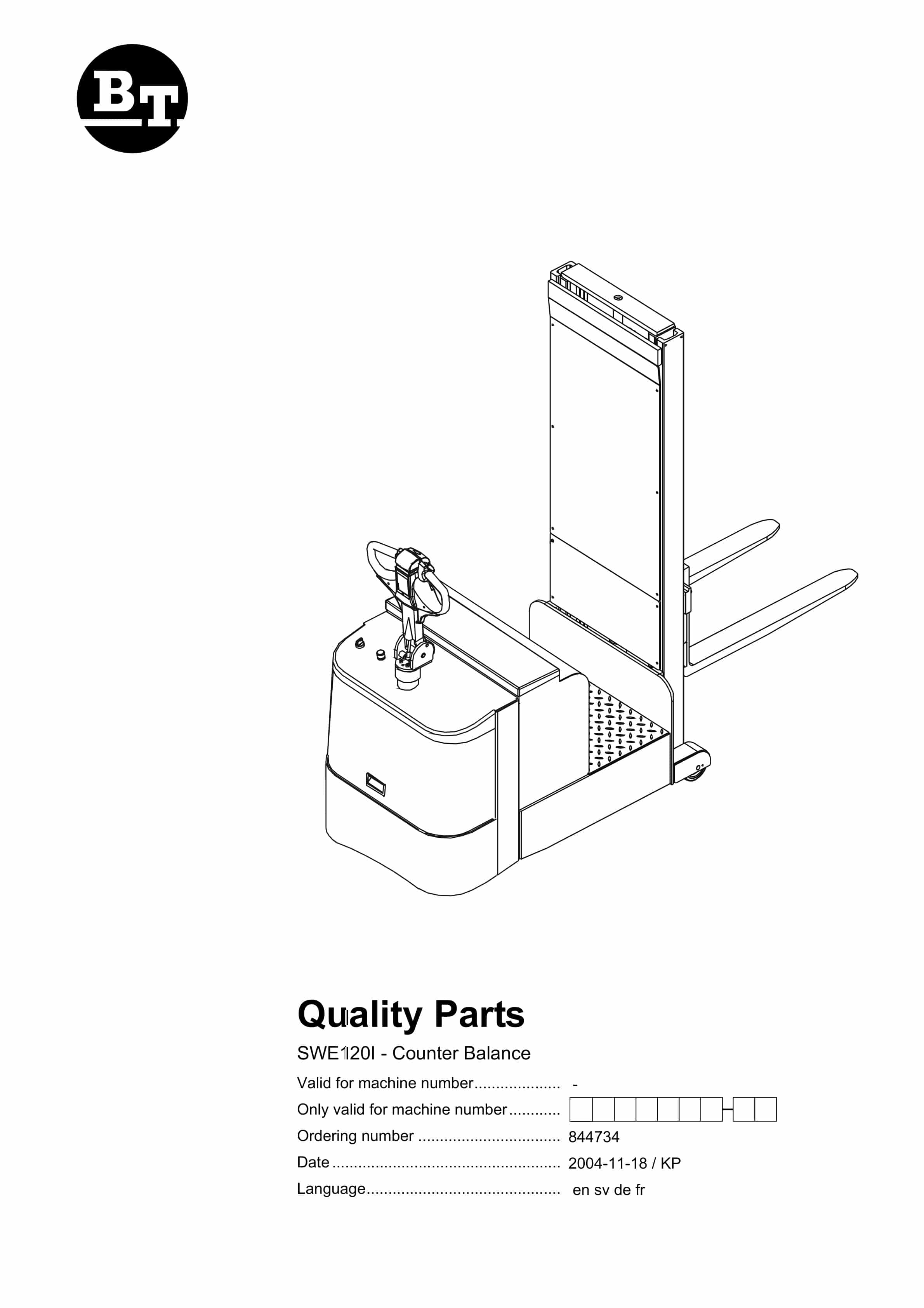 BT SWE120I - Counter Balance Quality Parts 844734 1 BT SWE120I - Counter Balance Quality Parts 844734