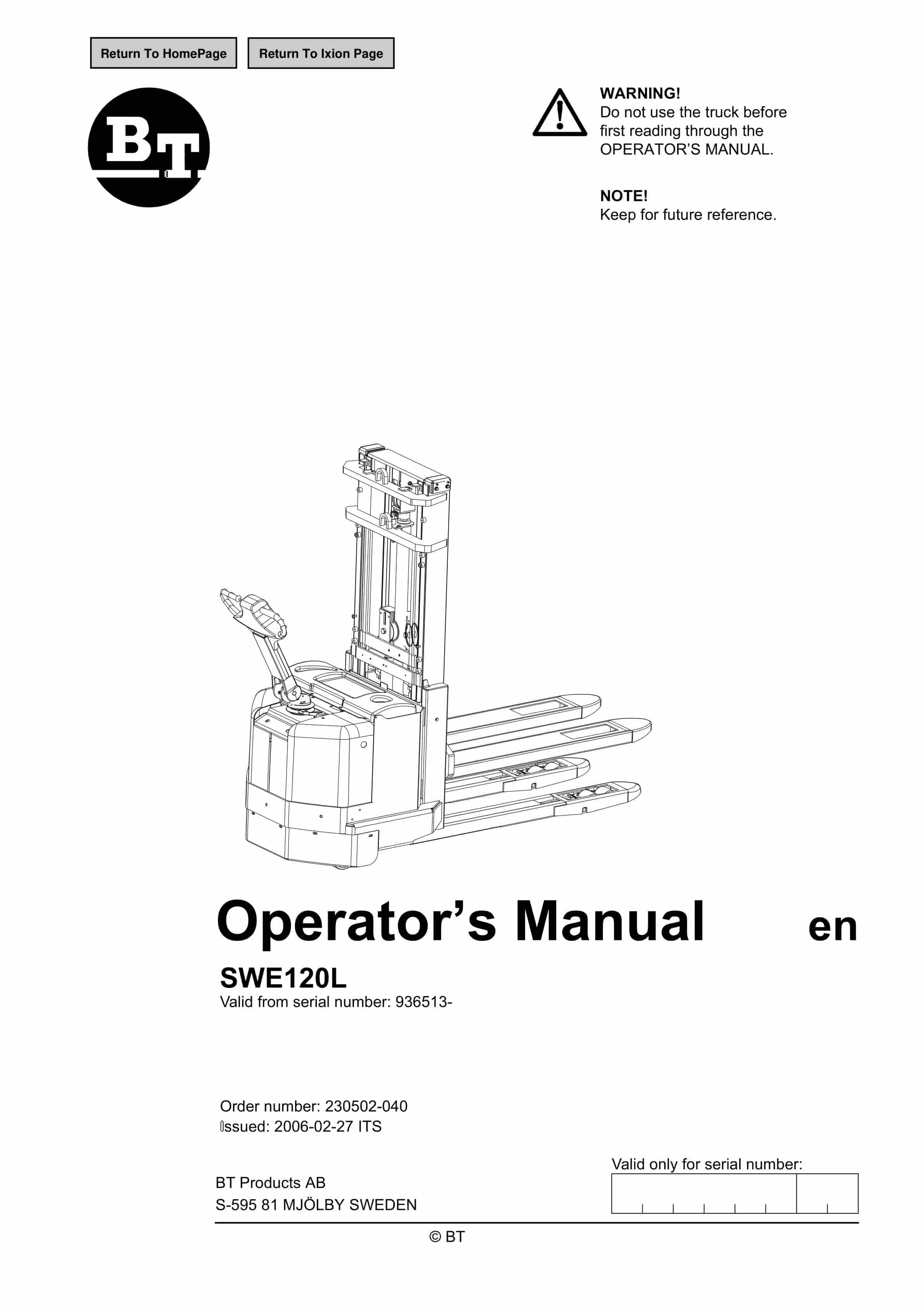 BT SWE120L Operator Manual 230502-040