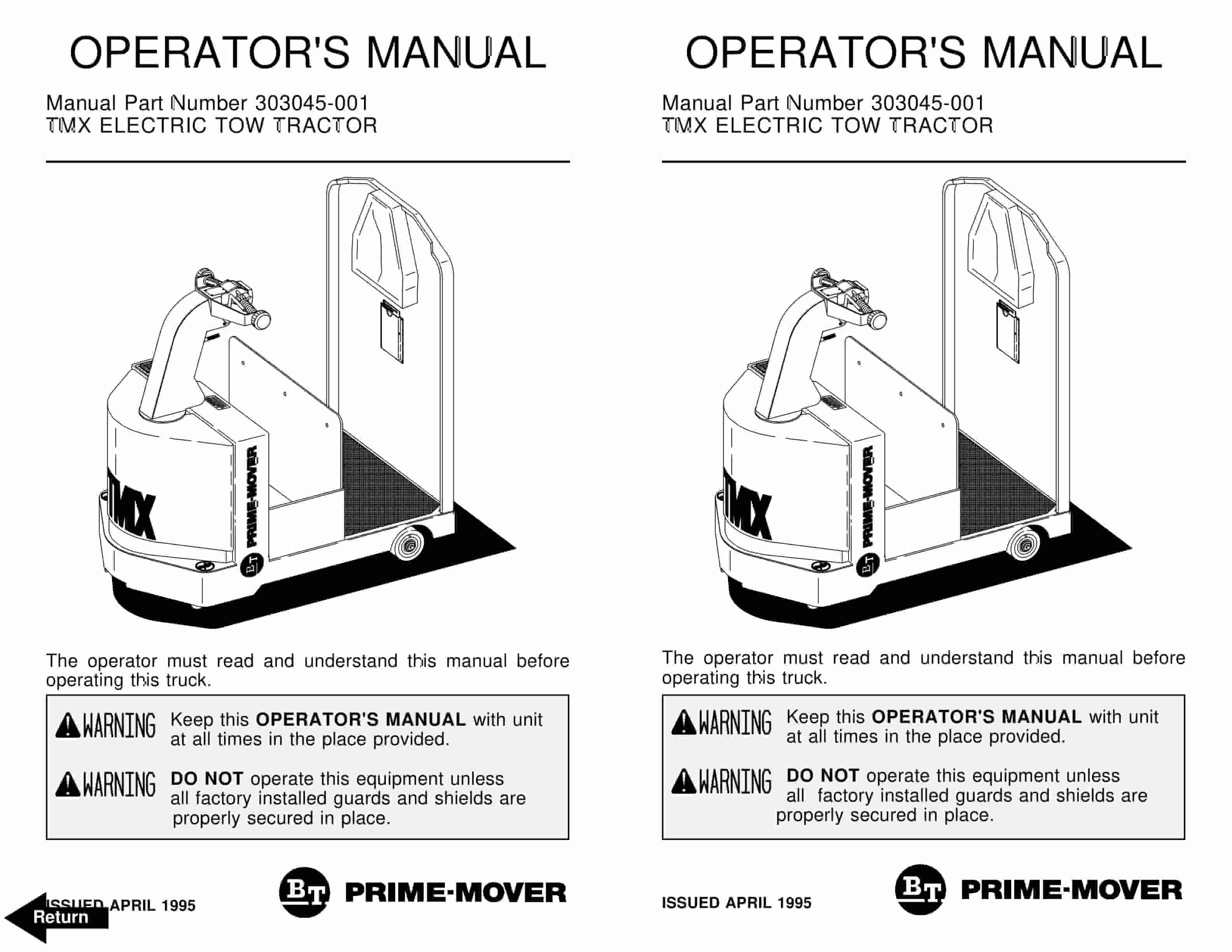 BT TMX Electric Tow Tractor Operator Manual 303045-001