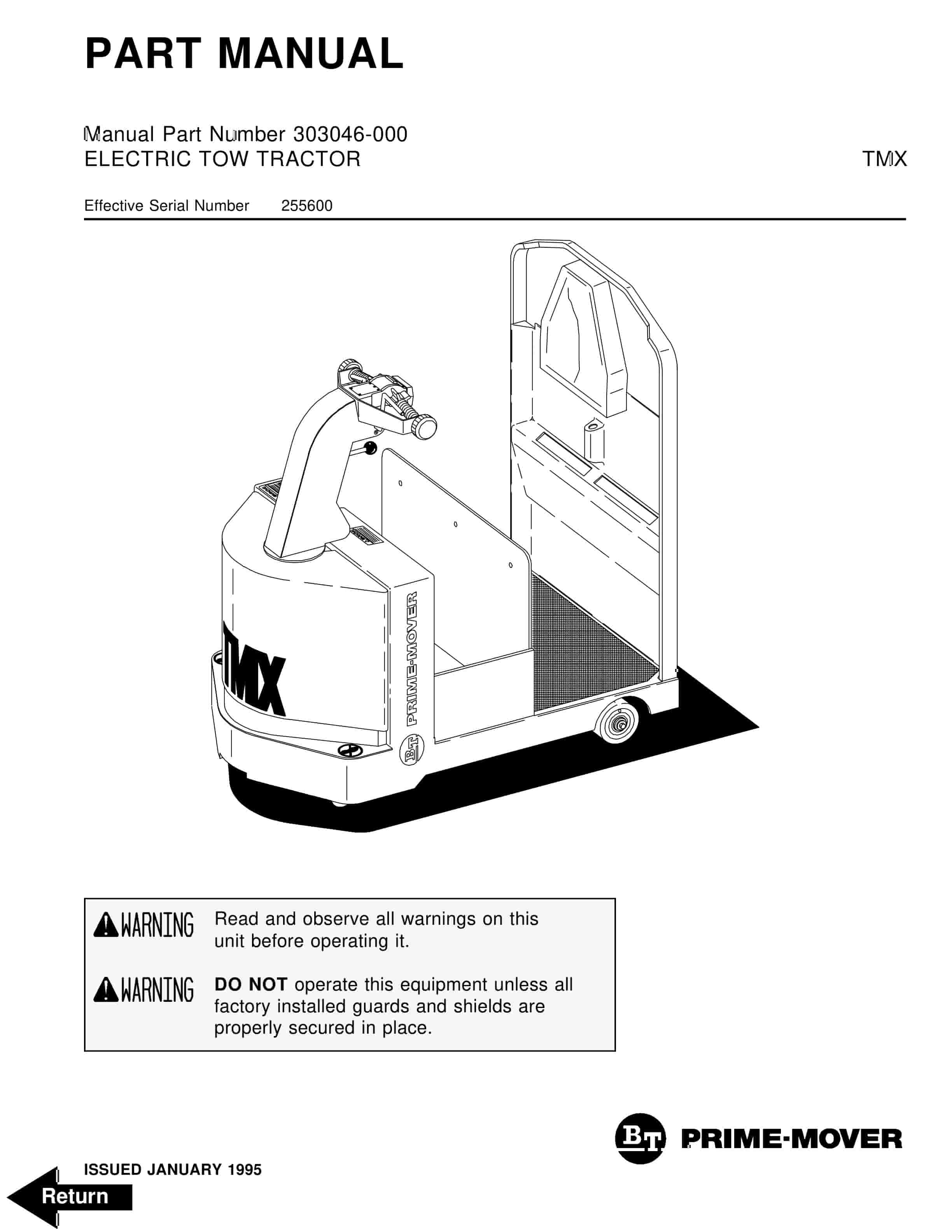 BT TMX Electric Tow Tractor Parts Manual 303046-000 1 BT TMX Electric Tow Tractor Parts Manual 303046-000