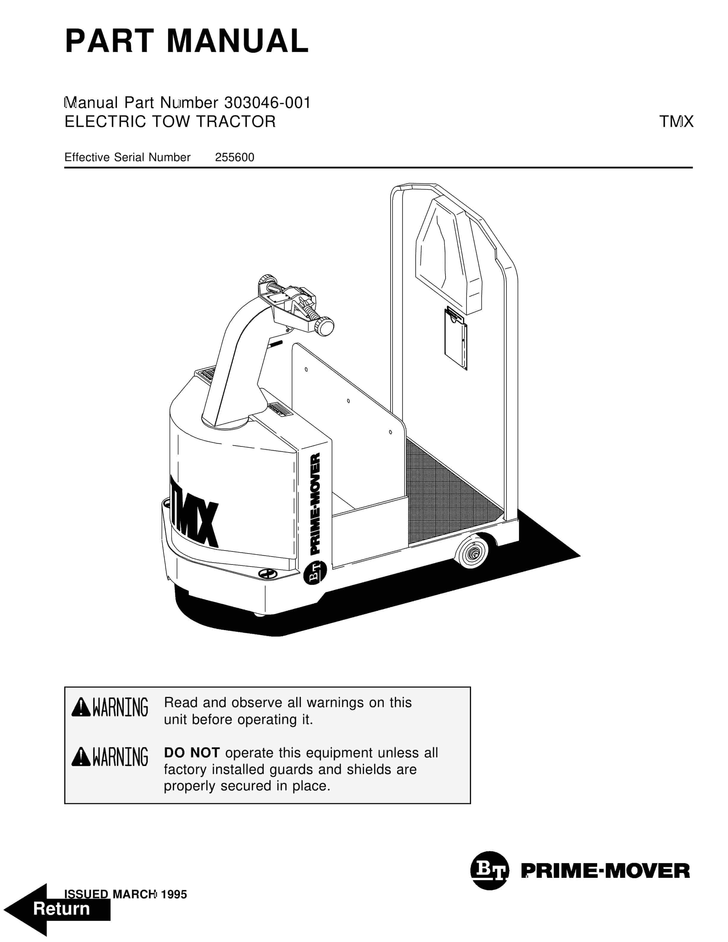 BT TMX Electric Tow Tractor Parts Manual 303046-001 1 BT TMX Electric Tow Tractor Parts Manual 303046-001