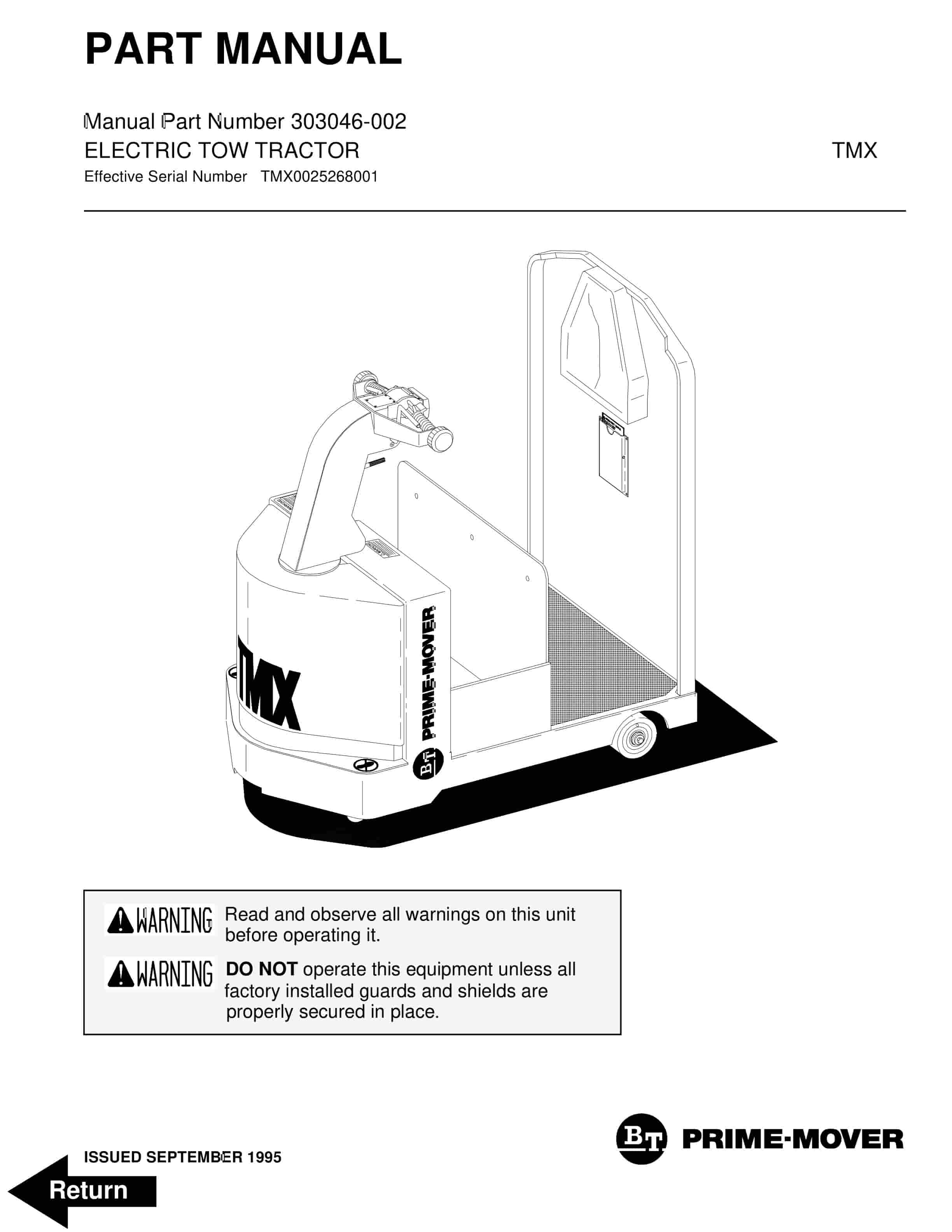 BT TMX Electric Tow Tractor Parts Manual 303046-002