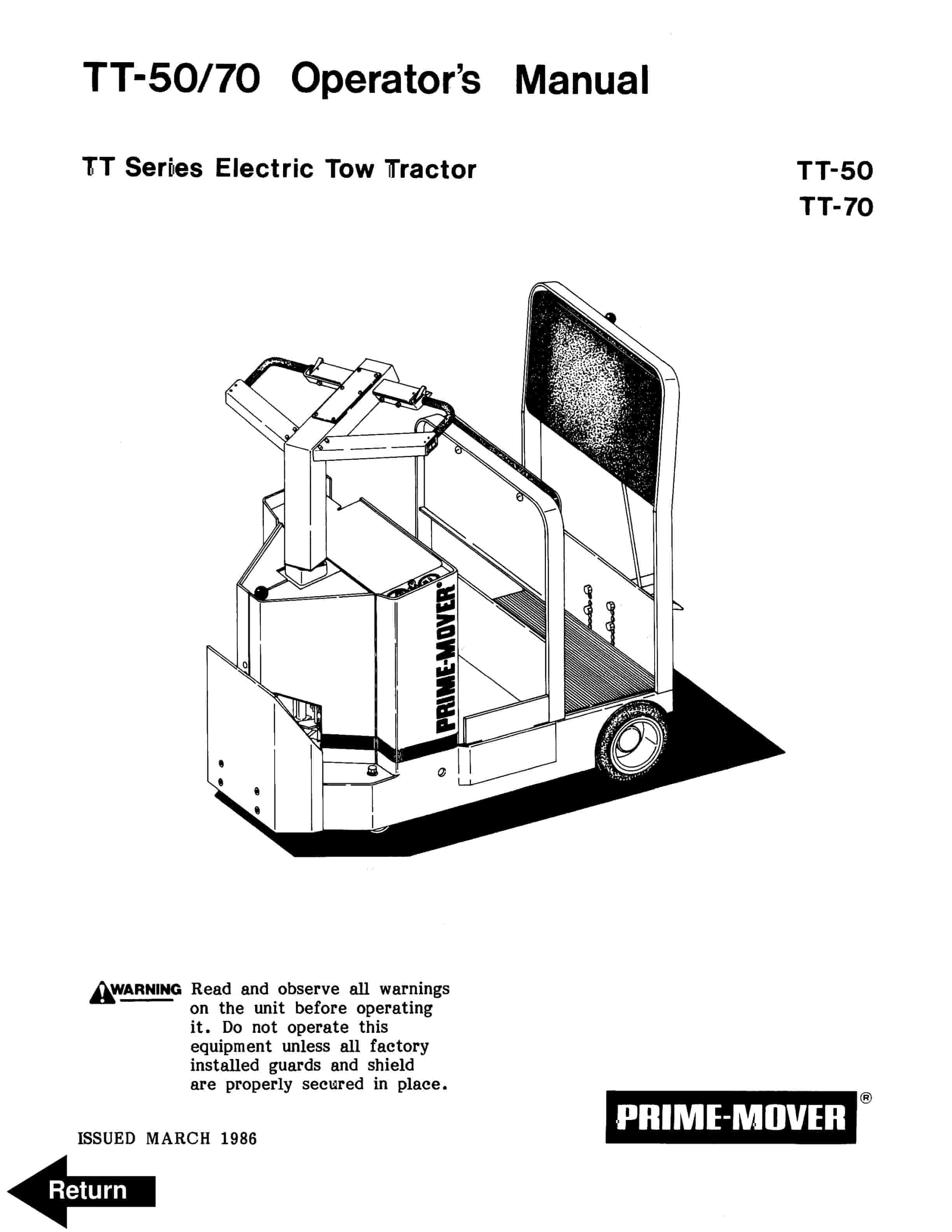 BT TT-50, TT-70 Electric Tow Tractor Operator Manual 300408-000