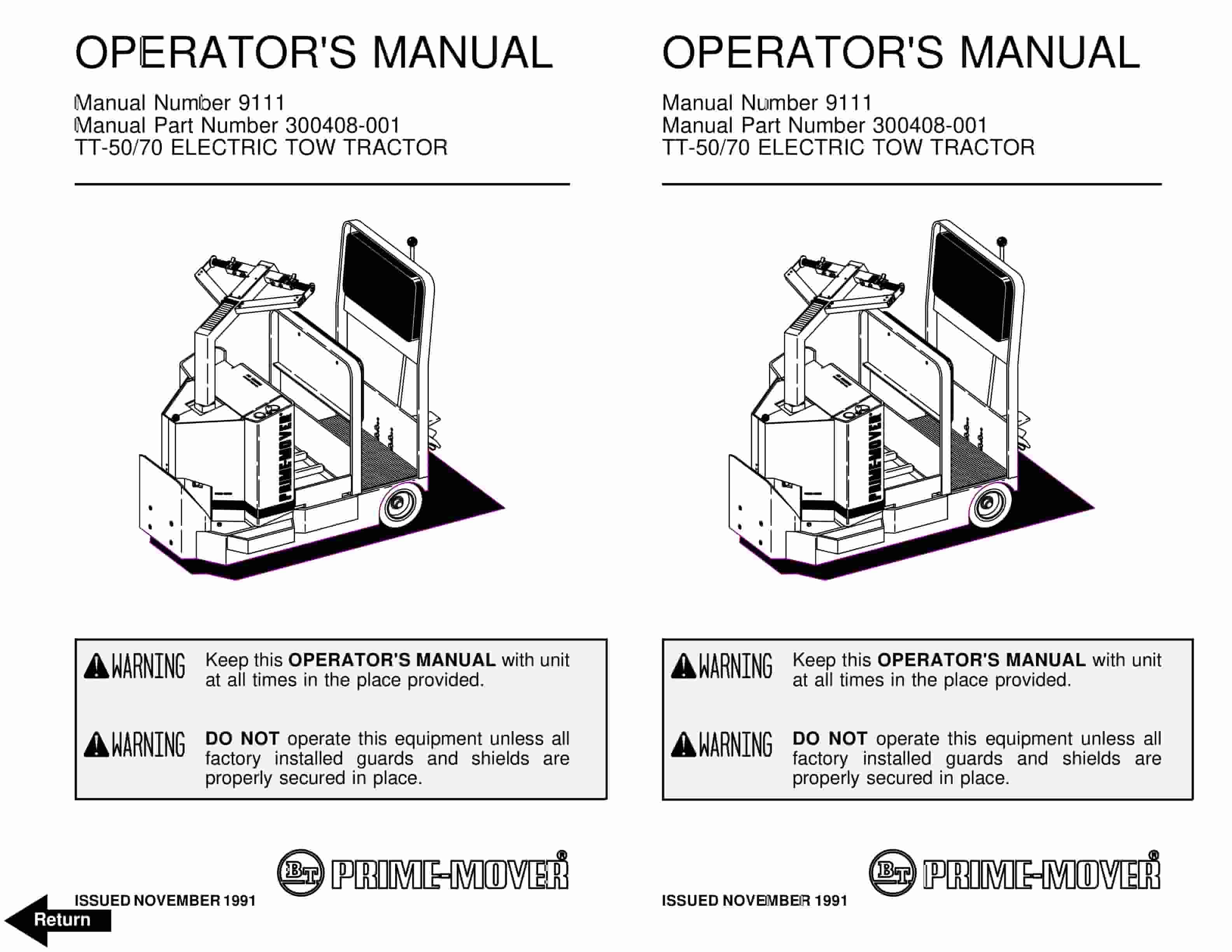 BT TT-50, TT-70 Electric Tow Tractor Operator Manual 300408-001