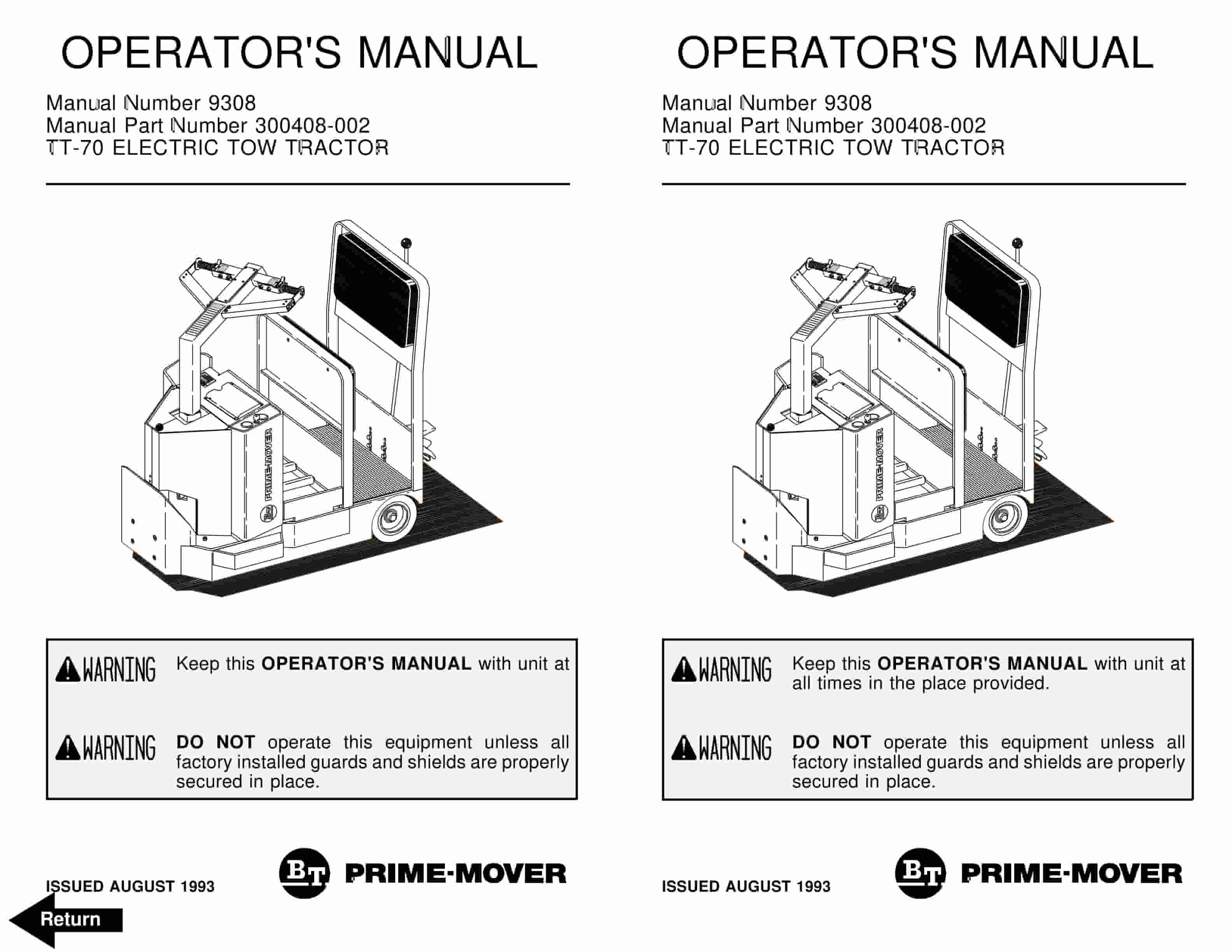 BT TT-70 Electric Tow Tractor Operator Manual 300408-002
