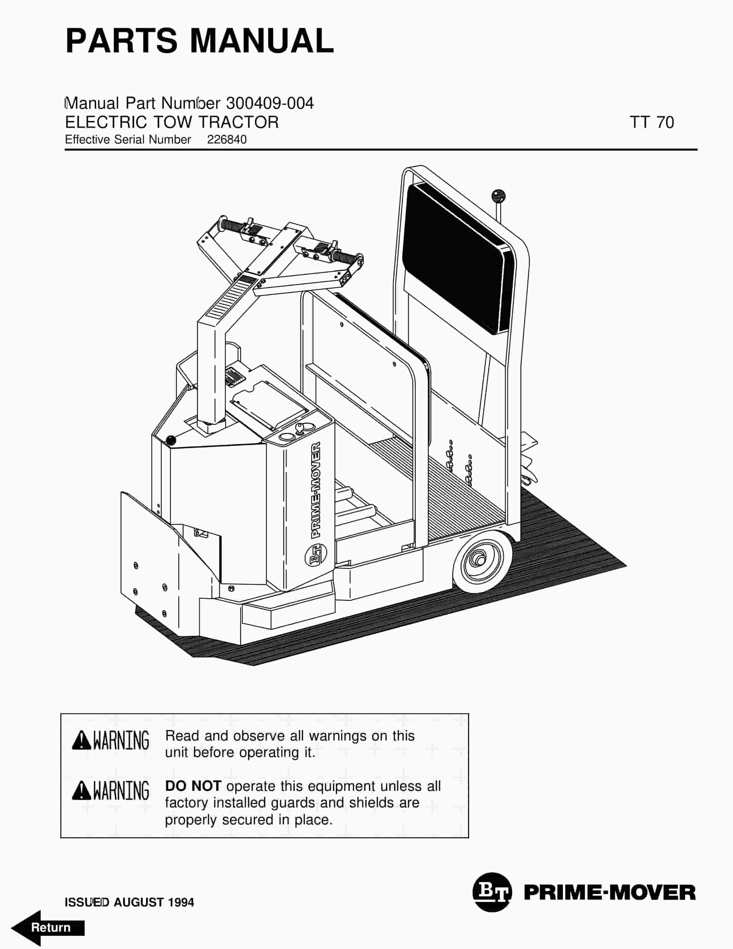 BT TT-70 Electric Tow Tractor Parts Manual 300409-004 1 BT TT-70 Electric Tow Tractor Parts Manual 300409-004