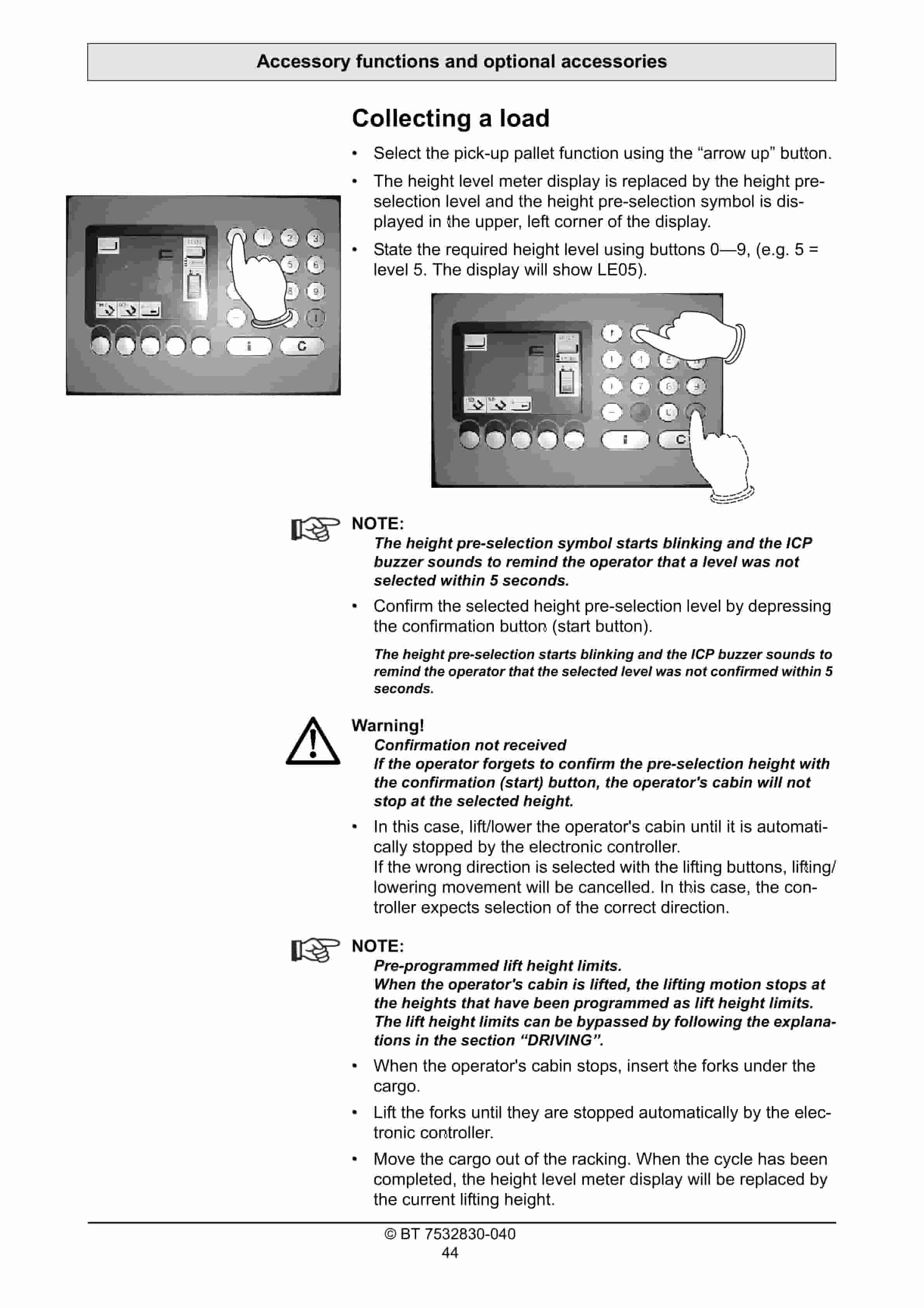 Alternative view of BT VCE125ASF Operator Manual 7532803-040