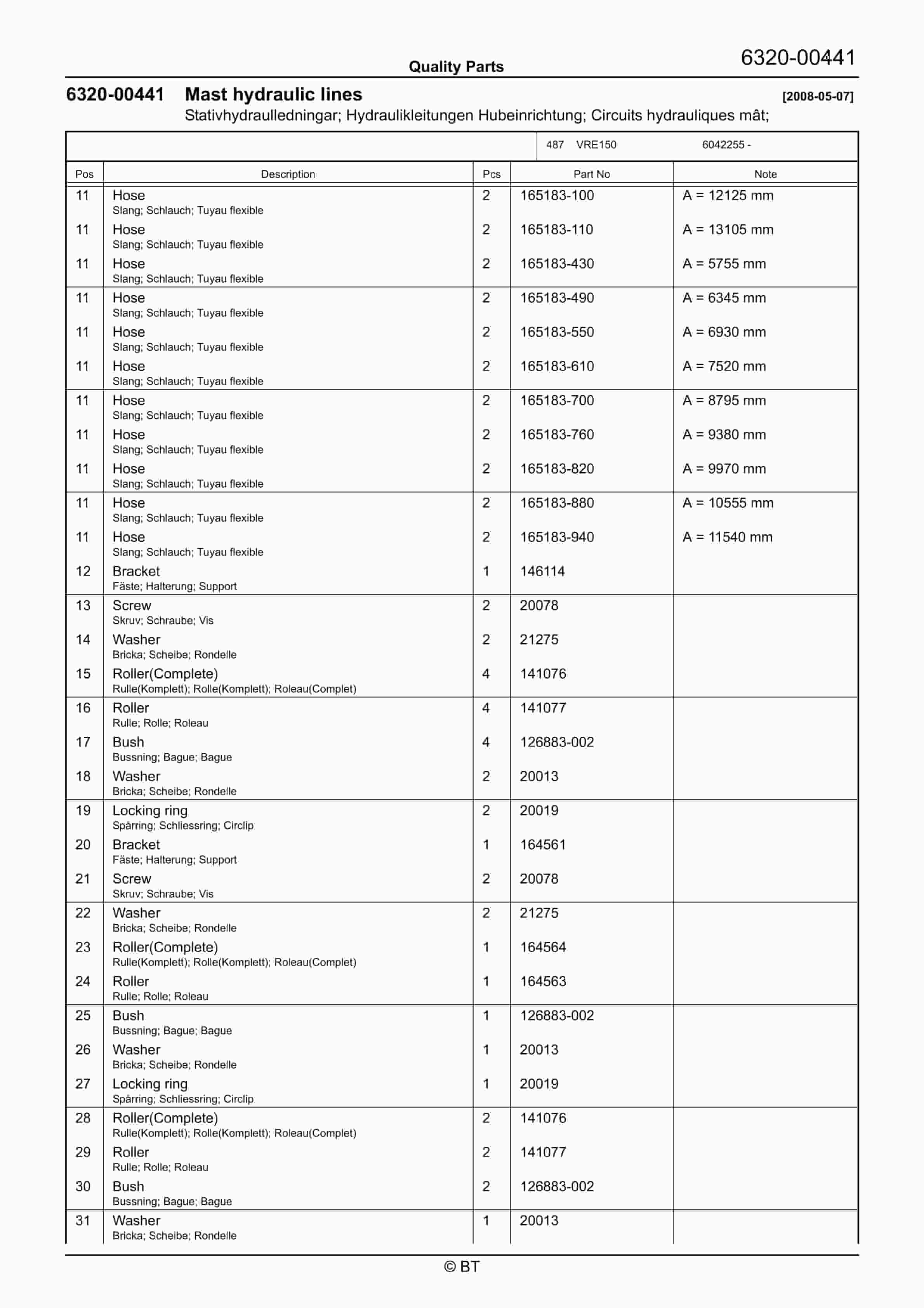 BT VRE150 Quality Parts 7519141 3 BT VRE150 Quality Parts 7519141 - Image 3