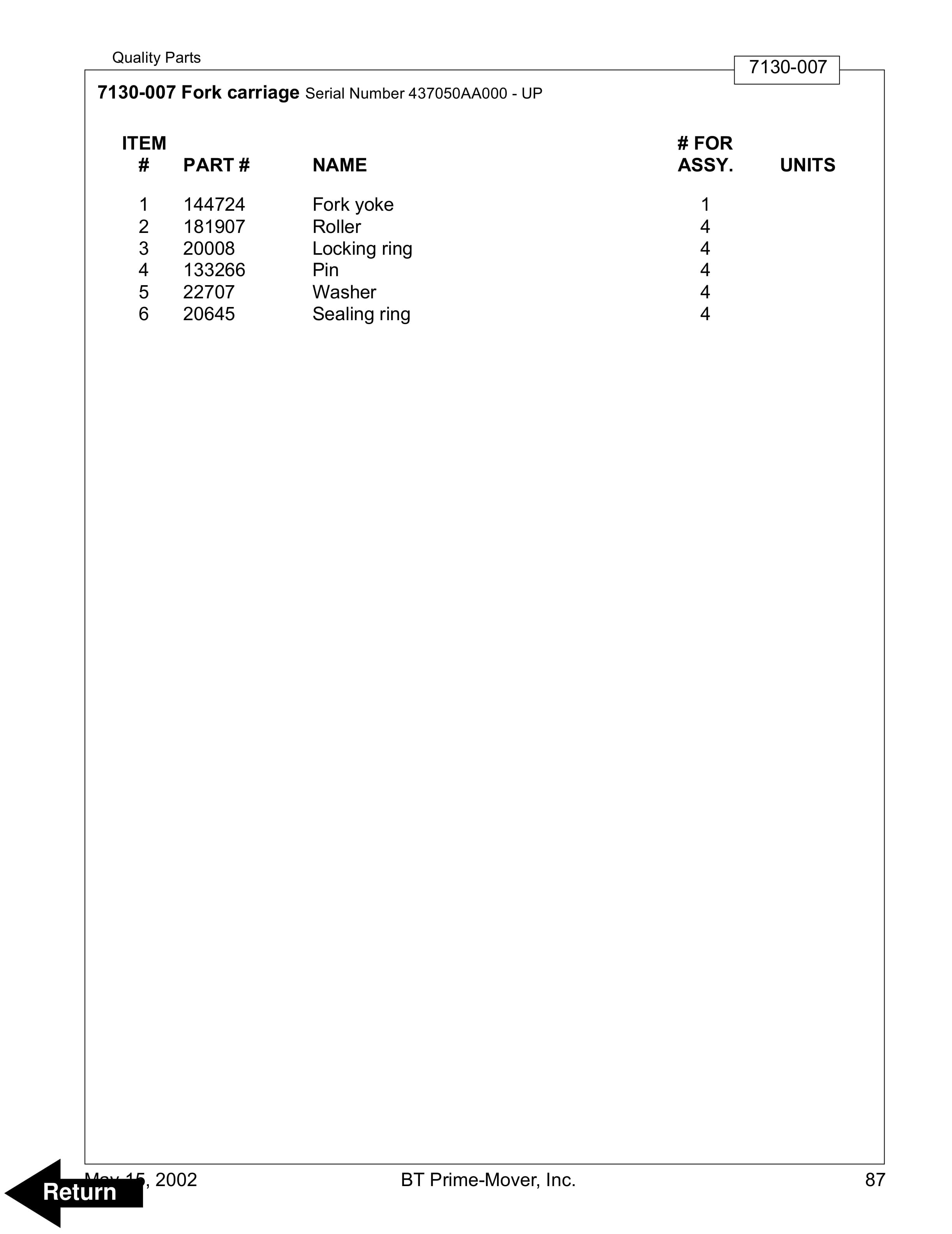 BT WSX-20, WSX-25 Electric Walkie Adjustable Straddle Stacker Parts Manual 304943-002 4 BT WSX-20, WSX-25 Electric Walkie Adjustable Straddle Stacker Parts Manual 304943-002 - Image 4