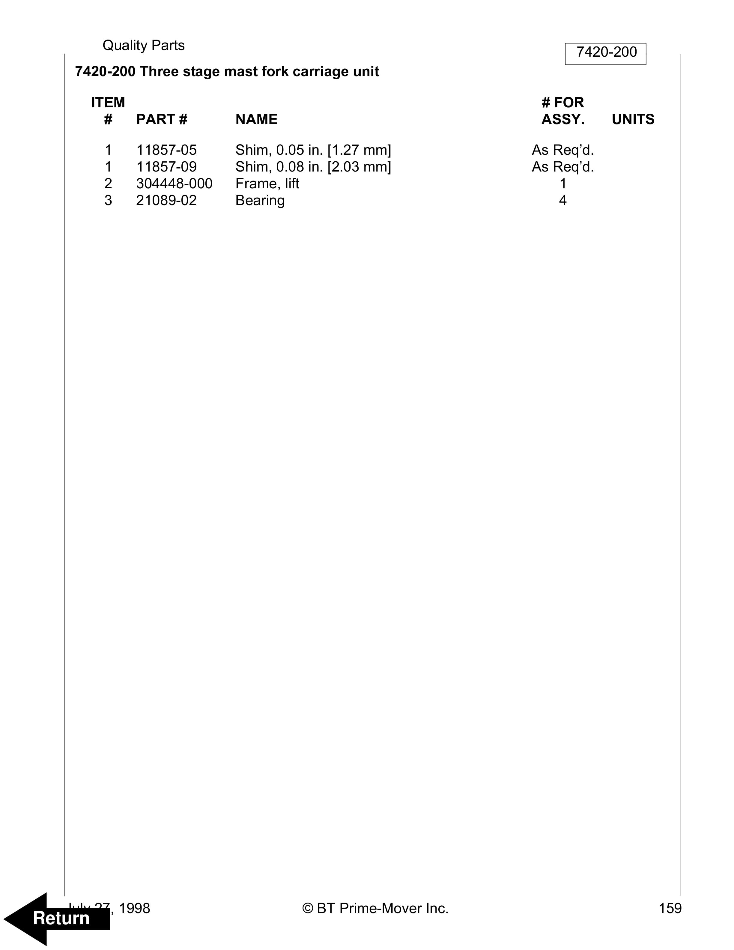 BT WSX-22, WSX-30, WSX-40 Electric Straddle Stacker Truck Parts Manual 304958-001 5 BT WSX-22, WSX-30, WSX-40 Electric Straddle Stacker Truck Parts Manual 304958-001 - Image 5
