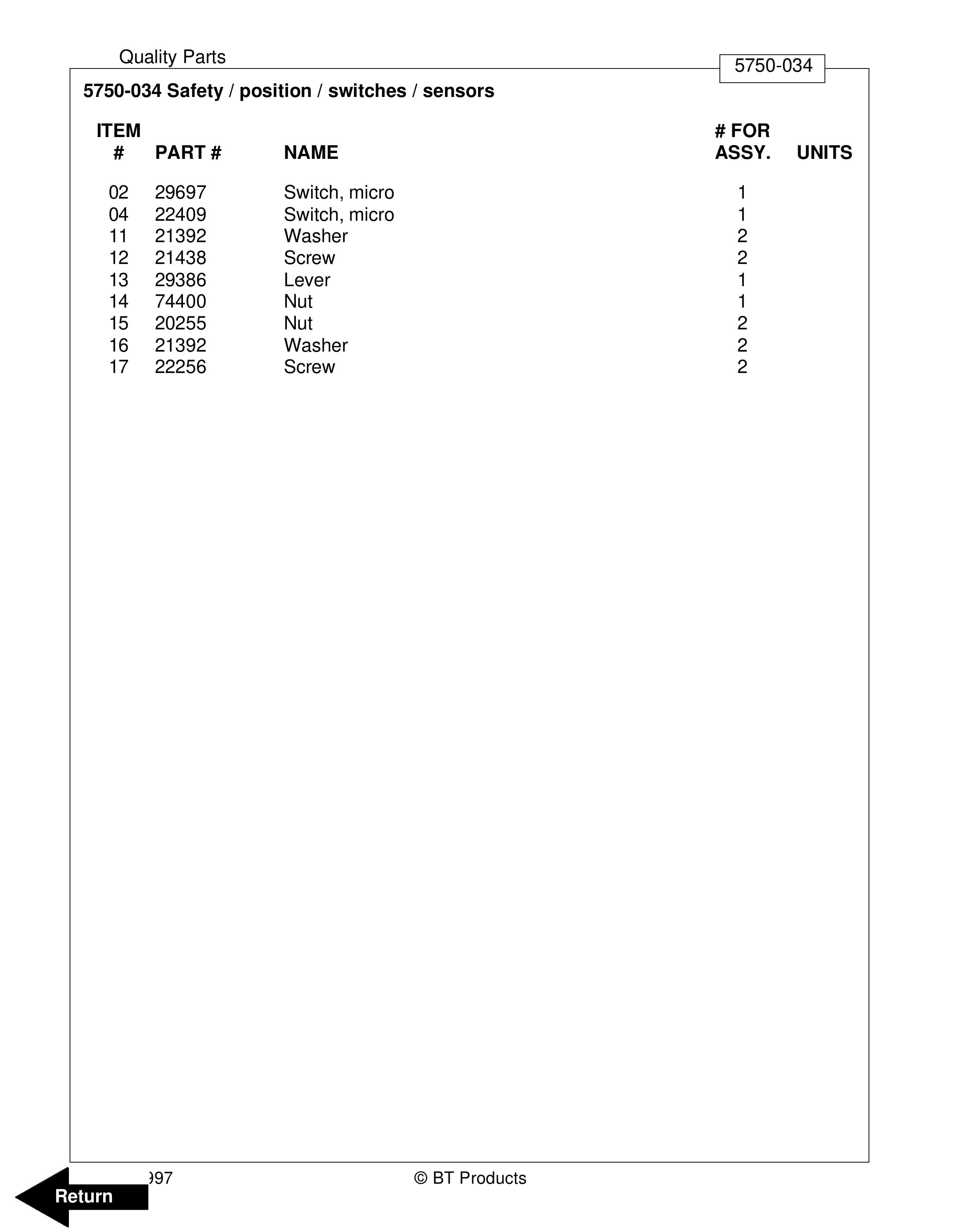 BT WSX-OS Electric Walkie Straddle Order Selector Parts Manual 307599-000 4 BT WSX-OS Electric Walkie Straddle Order Selector Parts Manual 307599-000 - Image 4