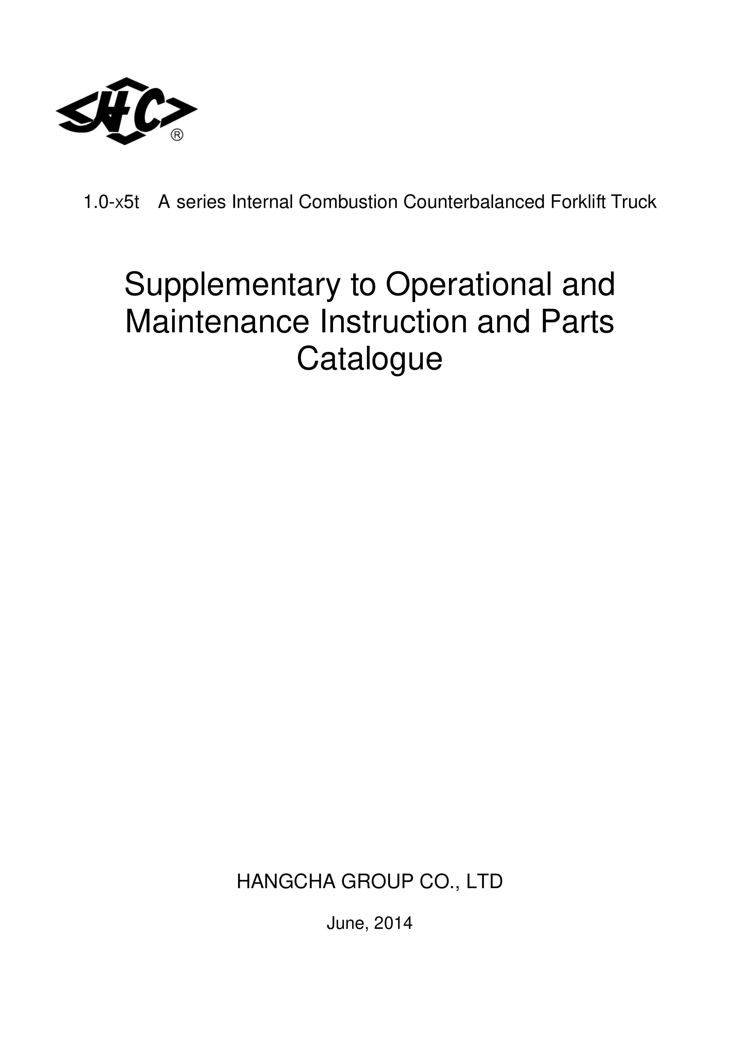 Hangcha 1.0-x5t Forklift Truck Operation Parts Catalog