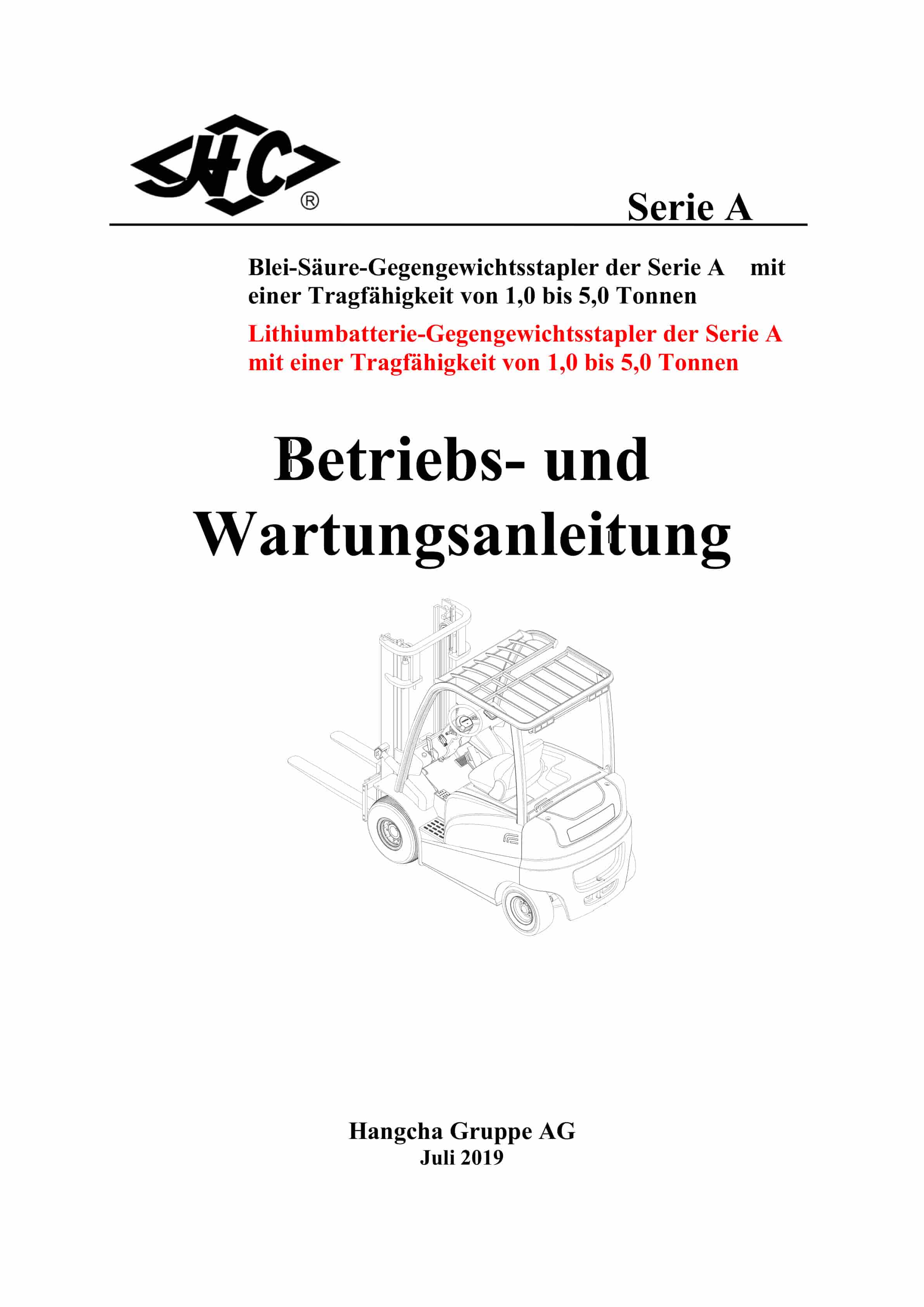 Hangcha 1.0t-5.0t Forklift Truck Operation and Maintenance Manual DE