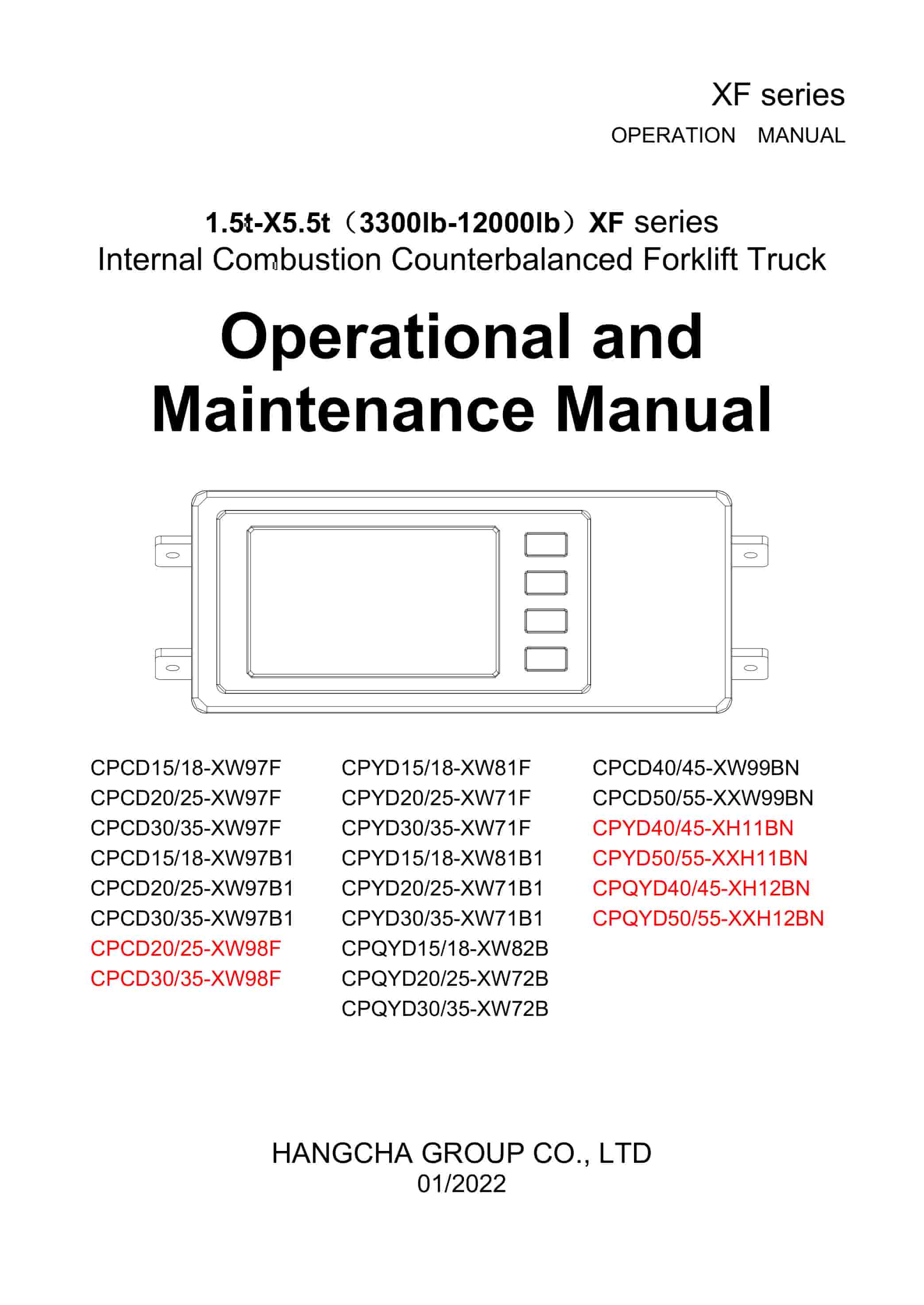 Hangcha 1.5t-X5.5t ( 3300lb-12000lb) XF Series Combustion Counterbalanced Forklift Truck Operation and Maintenance Manual