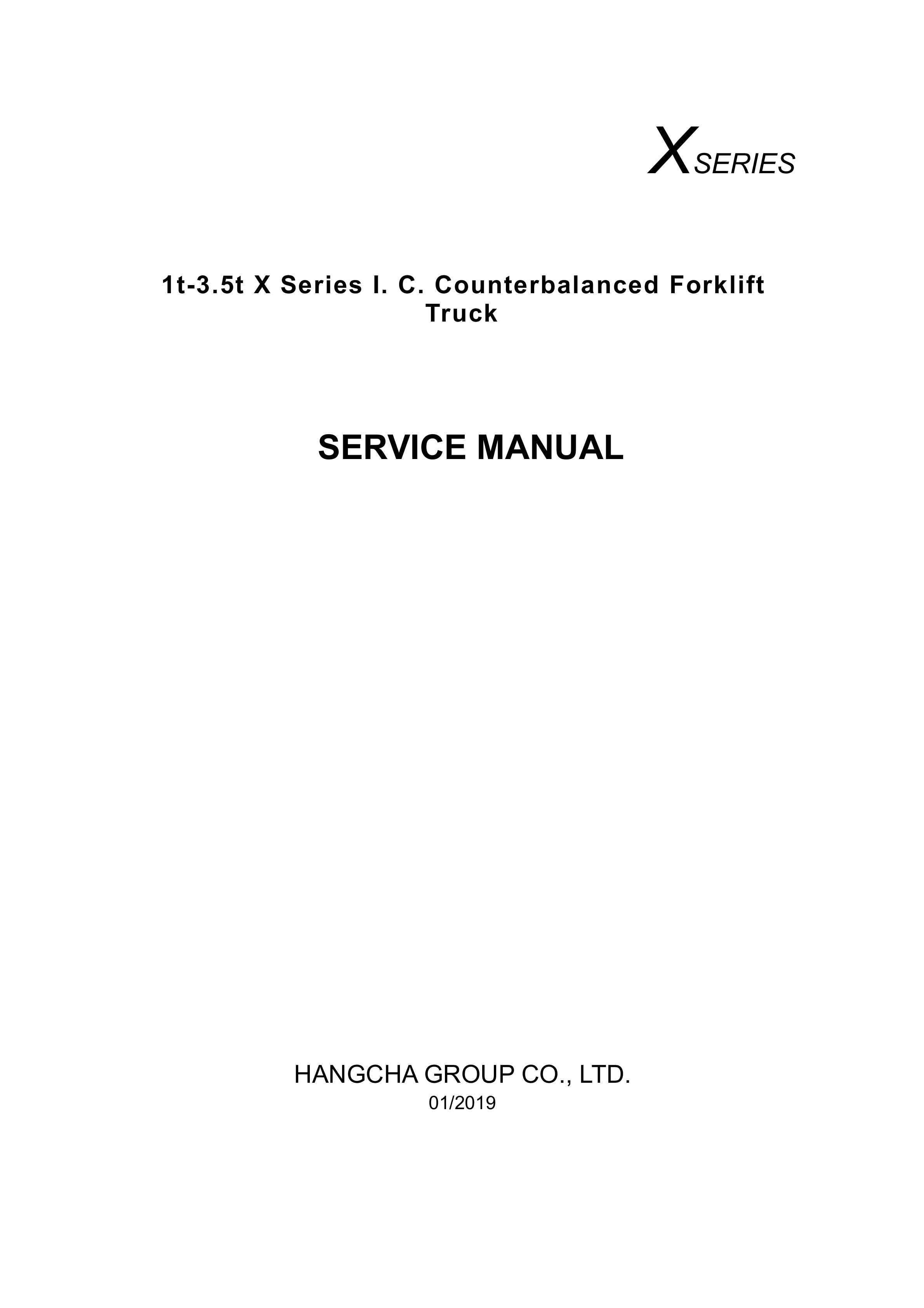 Hangcha 1t-3.5t X Series I. C. Counterbalanced Forklift Truck Service Manual
