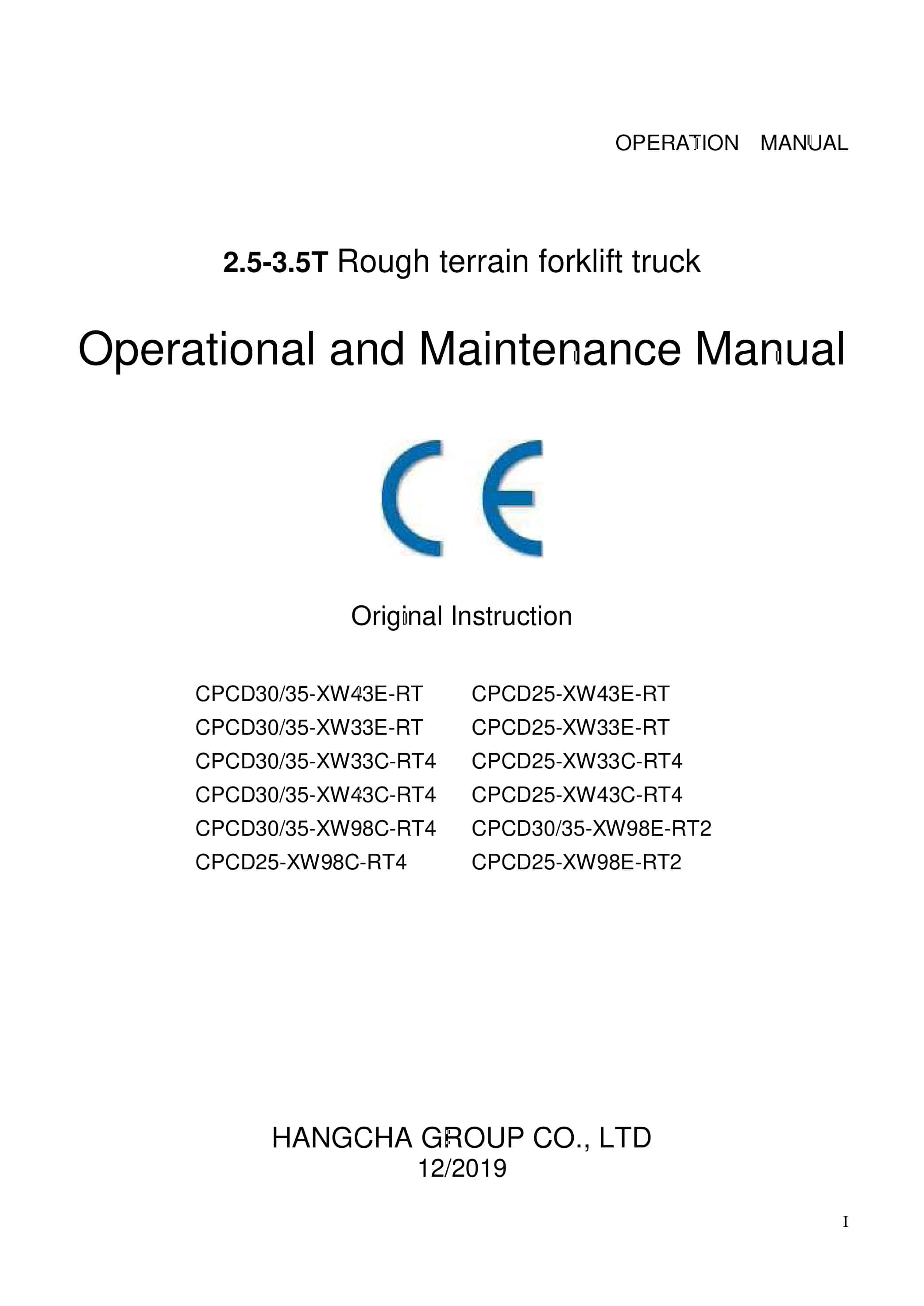 Hangcha 2.5-3.5T Rough terrain forklift truck Operation and Maintenance Manual