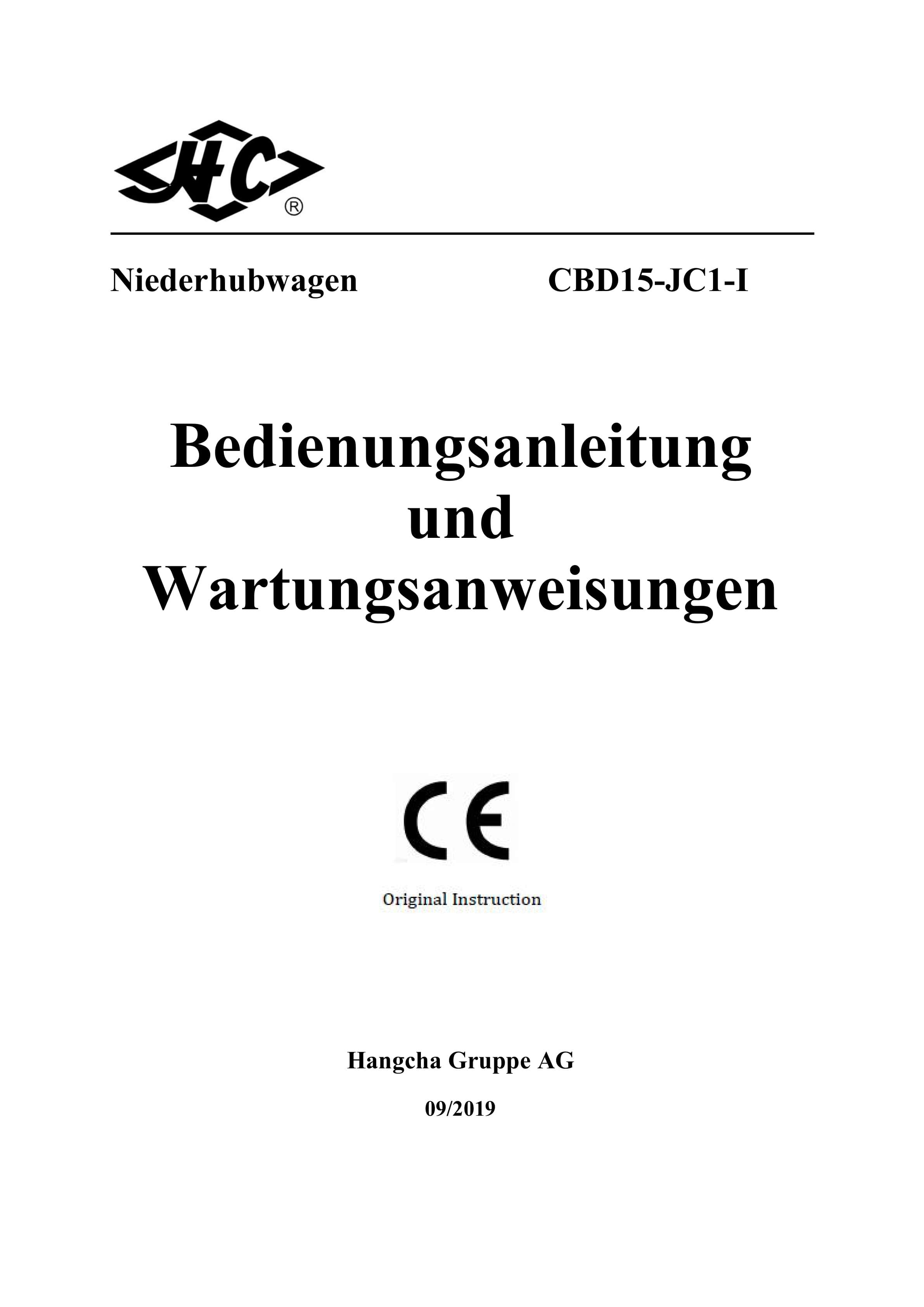 Hangcha CBD15-JC1-I Operation and Maintenance Manual DE